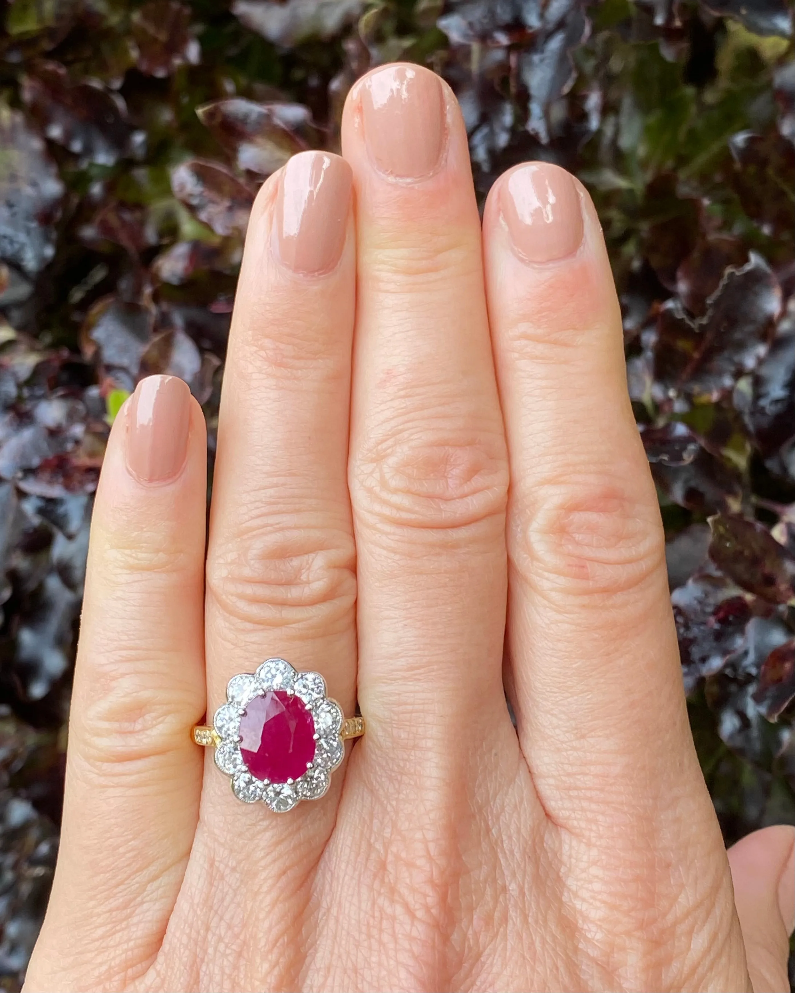 Victorian Style Ruby and Diamond Cluster 18ct Yellow Gold Ring 1.40ct   3.50ct
