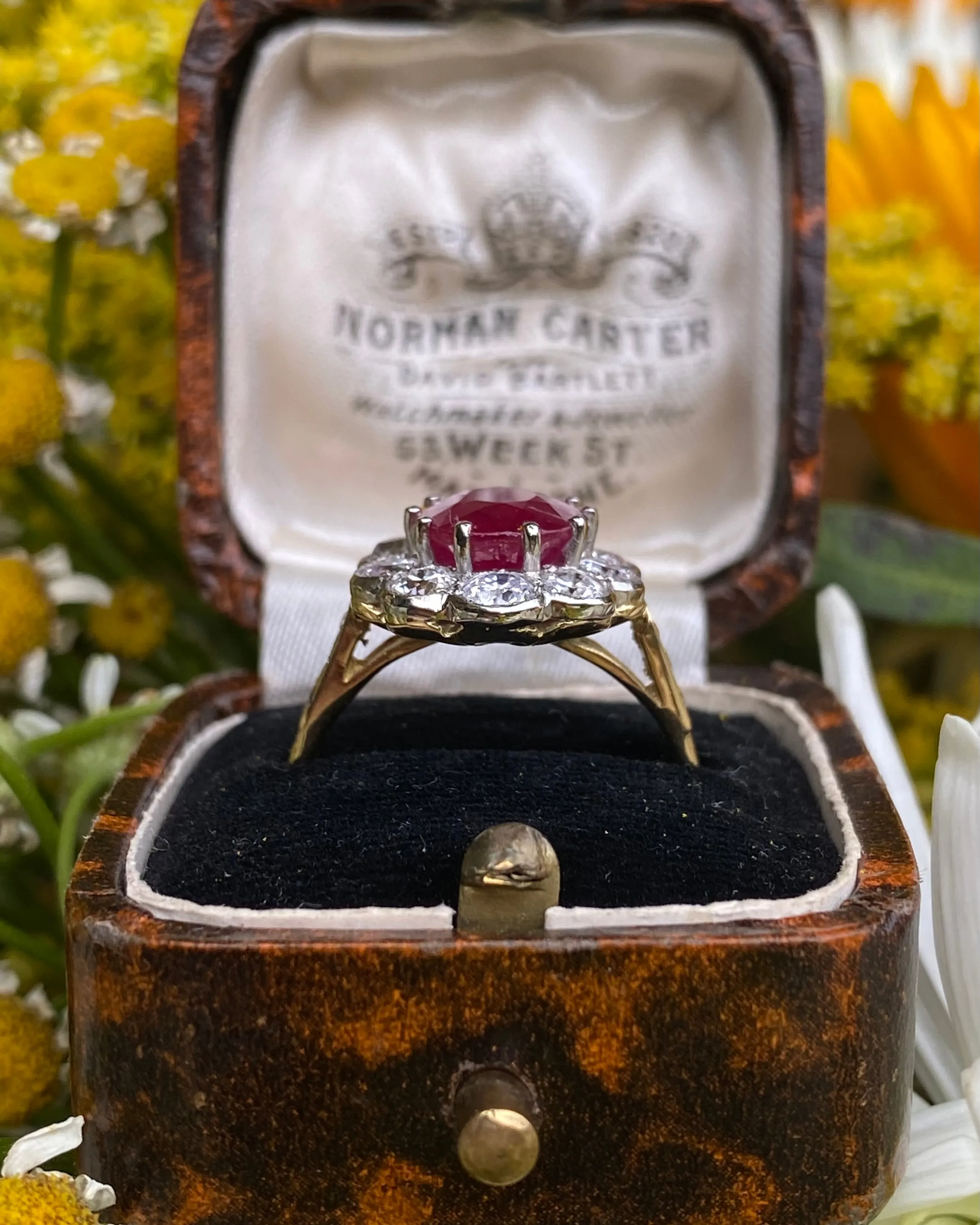 Victorian Style Ruby and Diamond Cluster 18ct Yellow Gold Ring 1.40ct   3.50ct