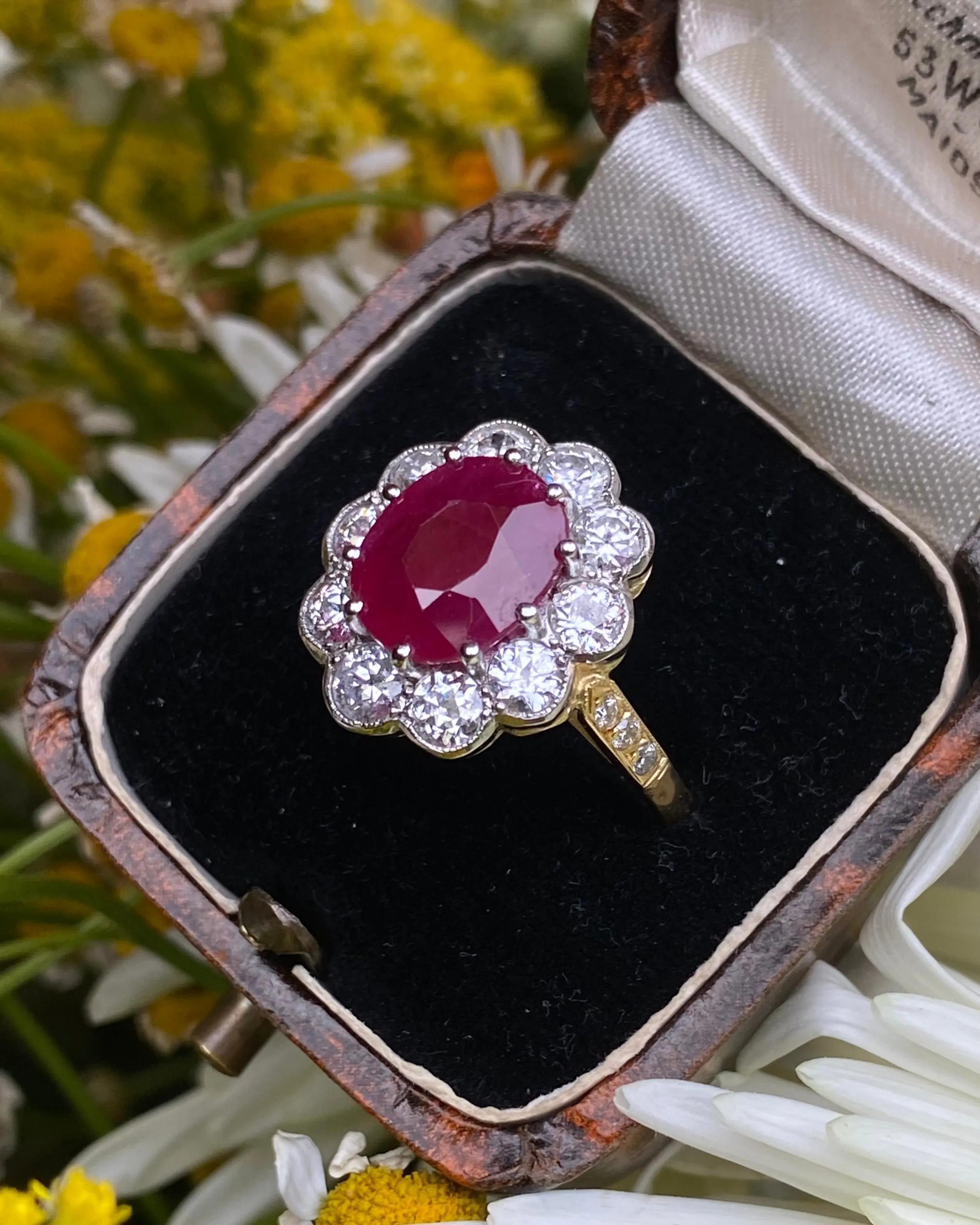 Victorian Style Ruby and Diamond Cluster 18ct Yellow Gold Ring 1.40ct   3.50ct