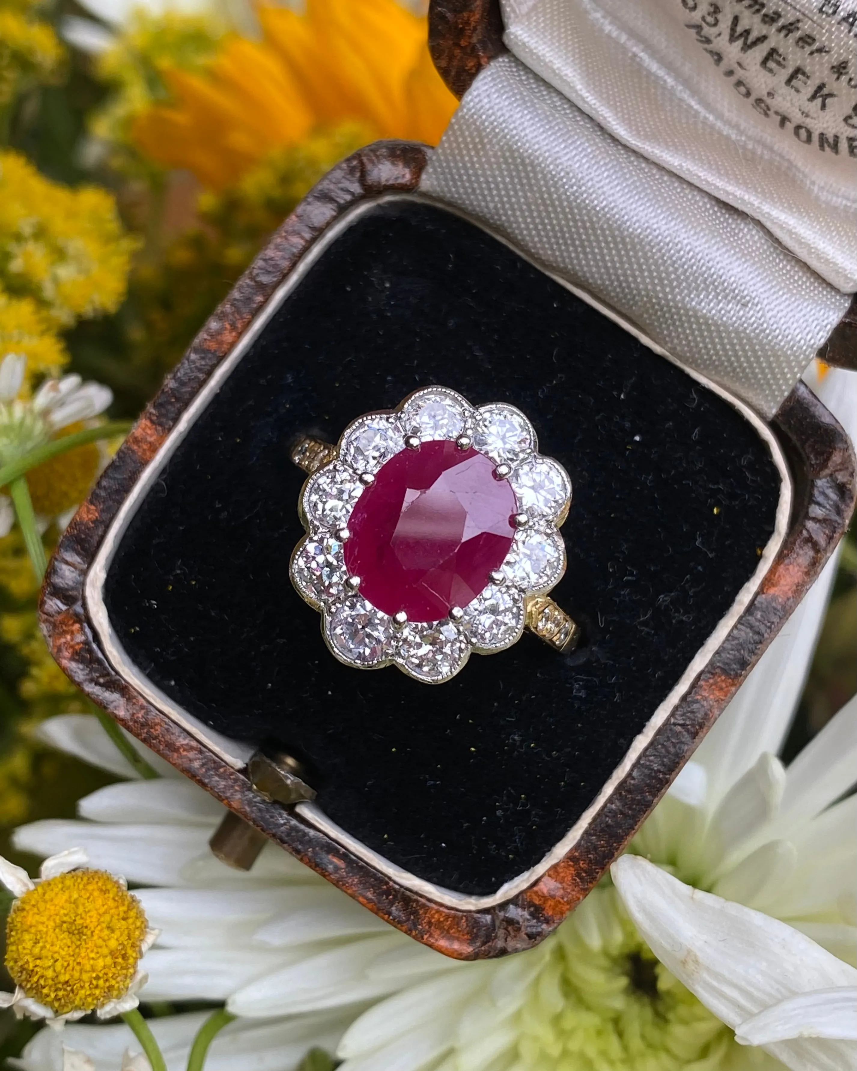 Victorian Style Ruby and Diamond Cluster 18ct Yellow Gold Ring 1.40ct   3.50ct