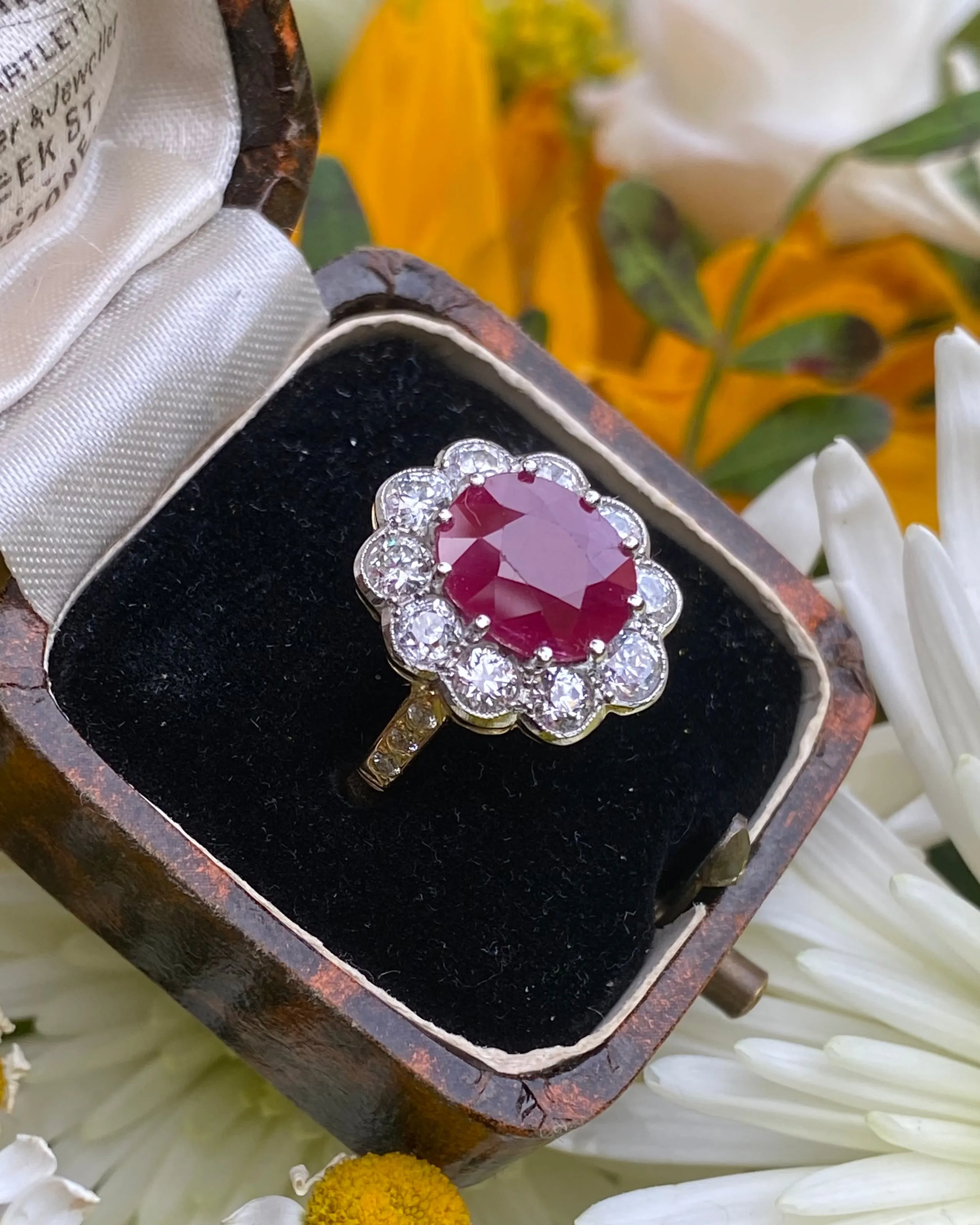 Victorian Style Ruby and Diamond Cluster 18ct Yellow Gold Ring 1.40ct   3.50ct
