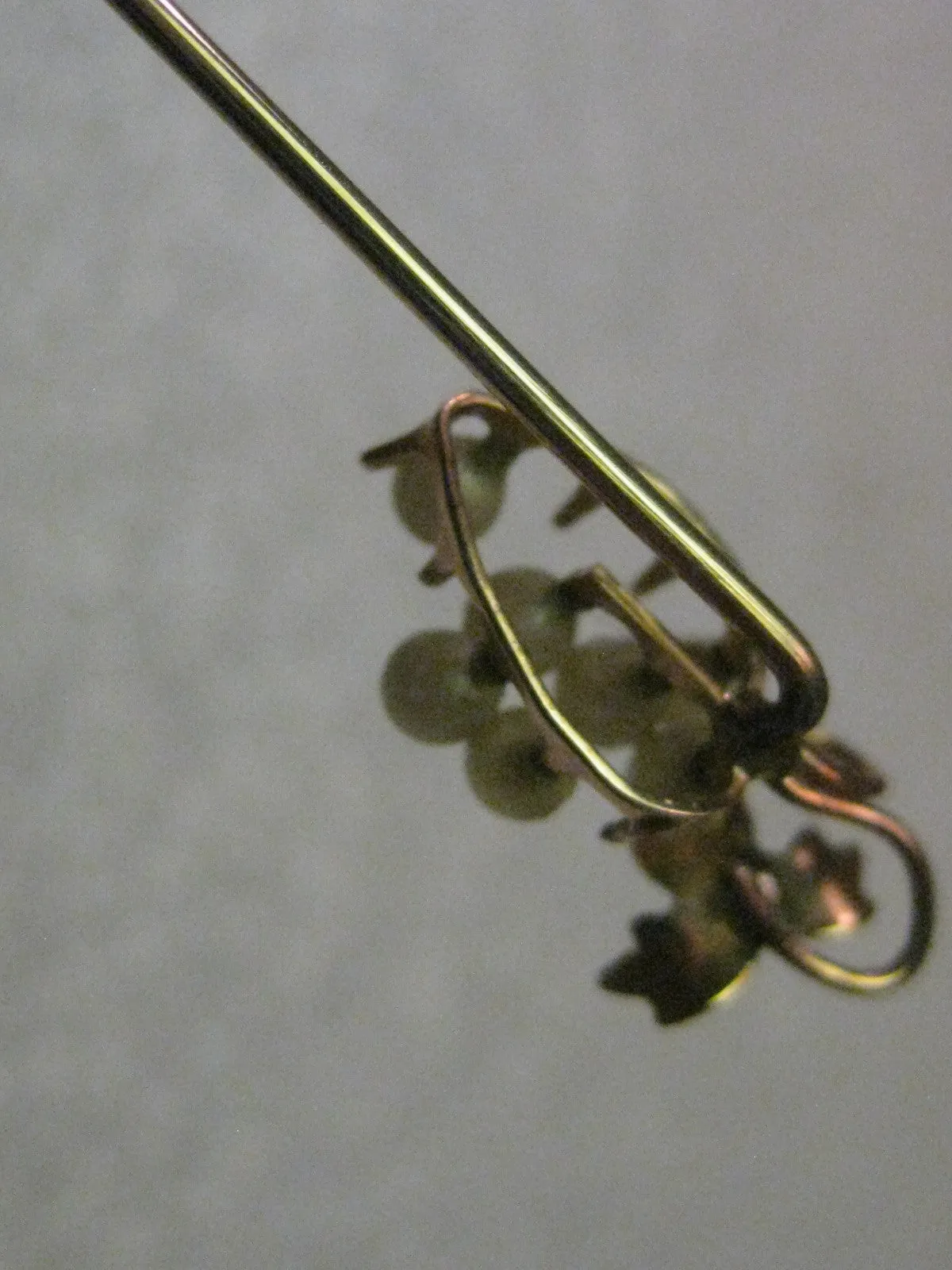 Vintage 10kt Gold Pearl Grape Cluster Stick Pin, with Leaf & Vine Accent