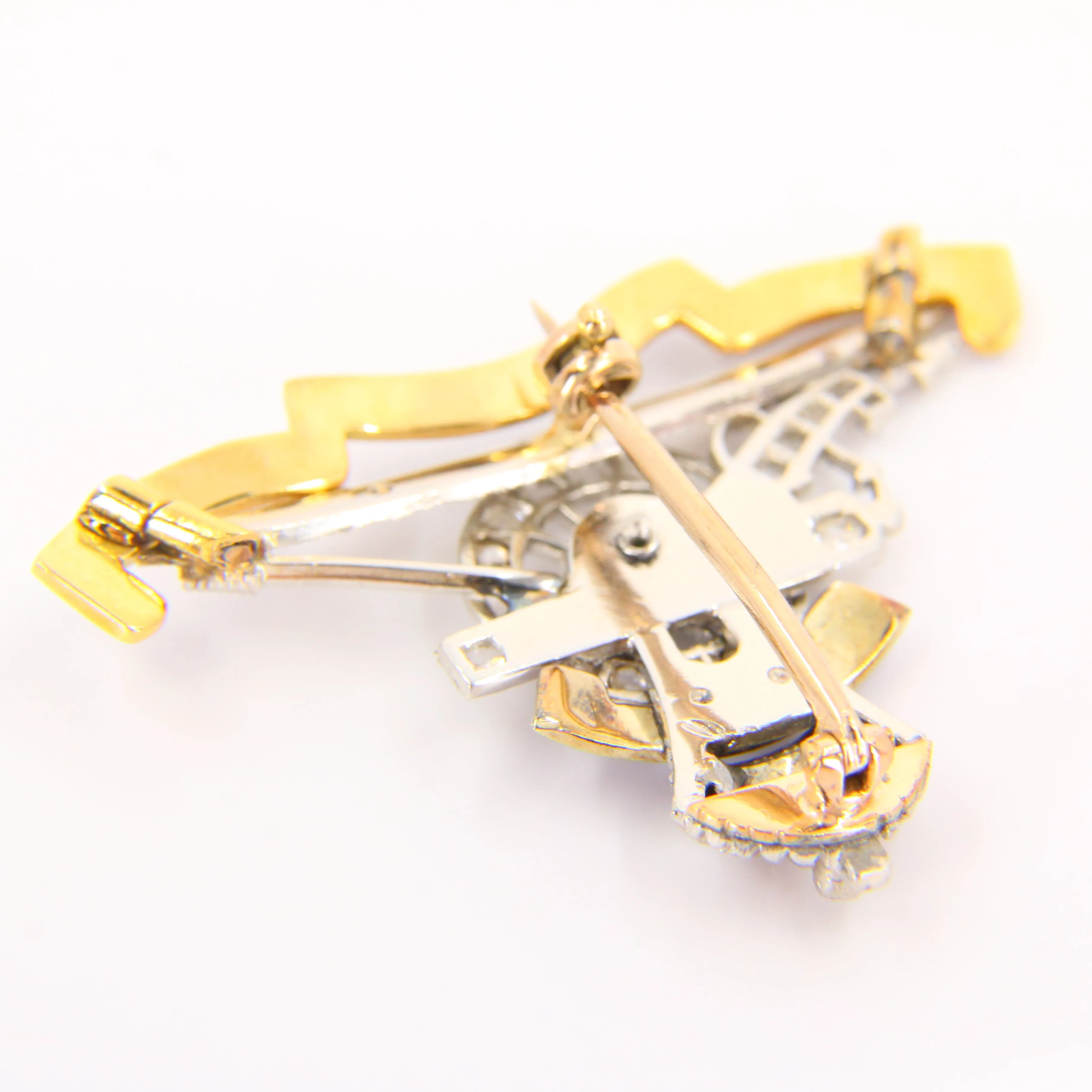 Vintage 18ct Royal Artillery Sweetheart Brooch Rose Cut Diamonds White Gold Boxed