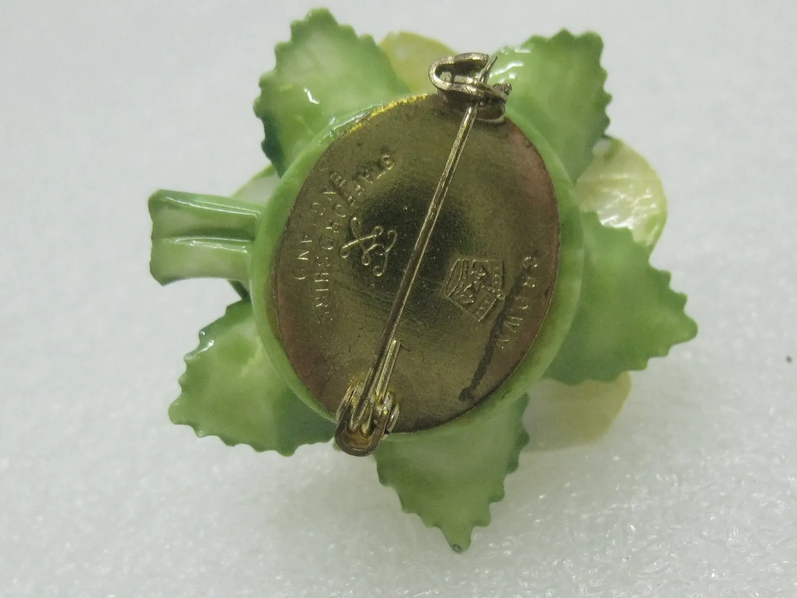 Vintage Crown Porcelain Yellow Rose Brooch, Staffordshire, England, 1960's. 1.75"