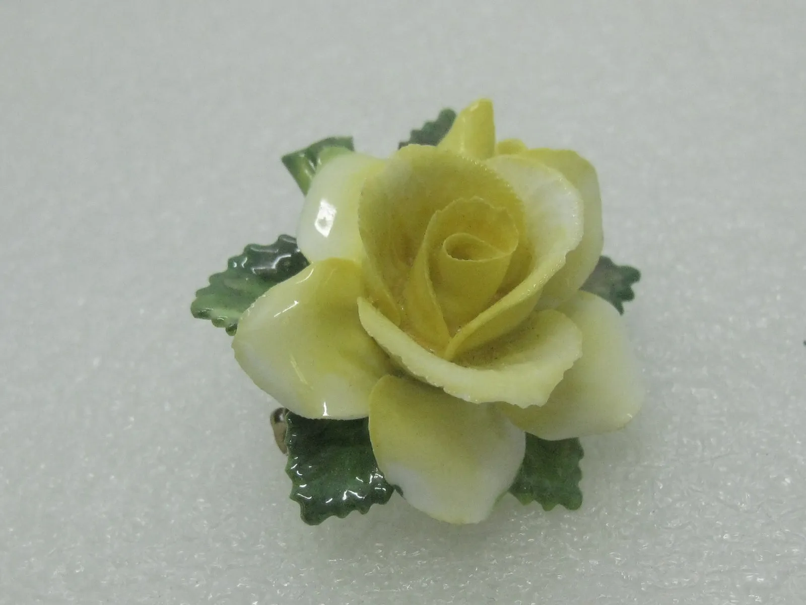 Vintage Crown Porcelain Yellow Rose Brooch, Staffordshire, England, 1960's. 1.75"