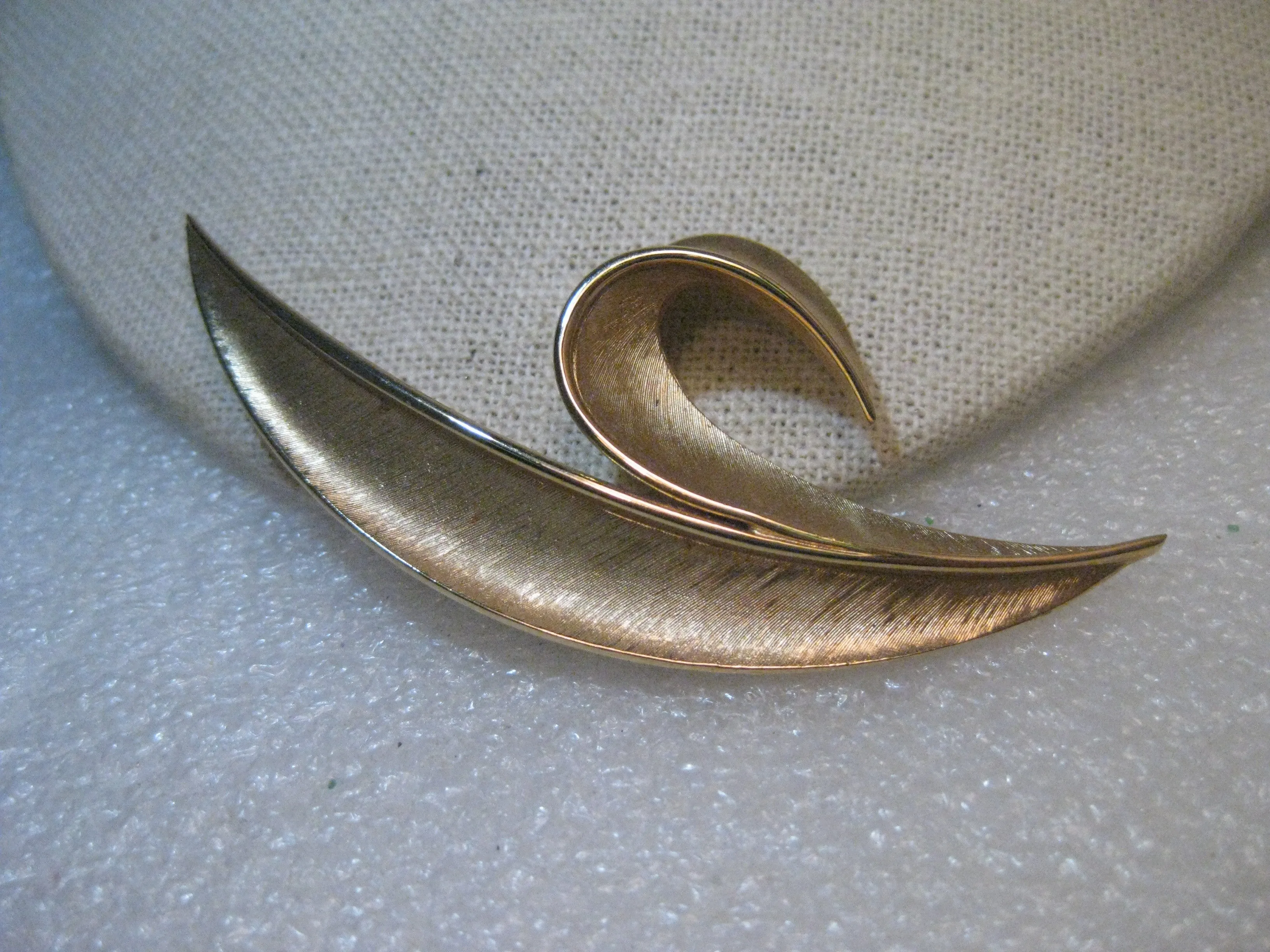 Vintage Crown Trifari Stem Brooch, 1960's Modern Design, 3.5", Gold Tone