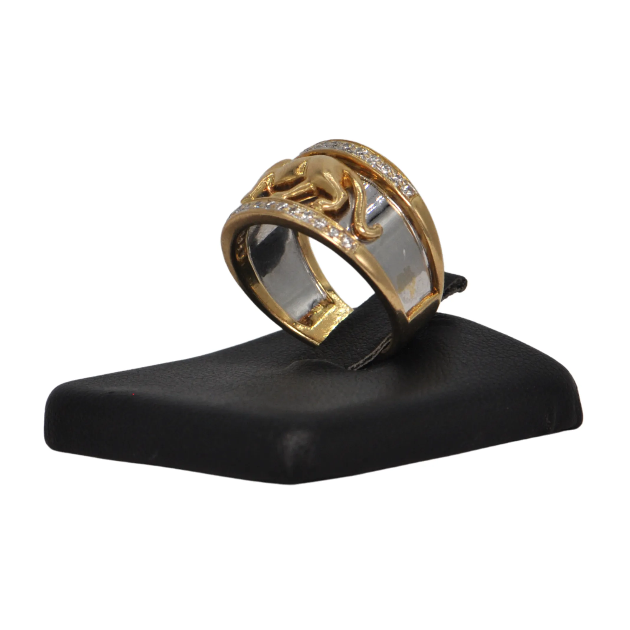 Vintage Diamond 18k Gold Two-Tone Panther Ring