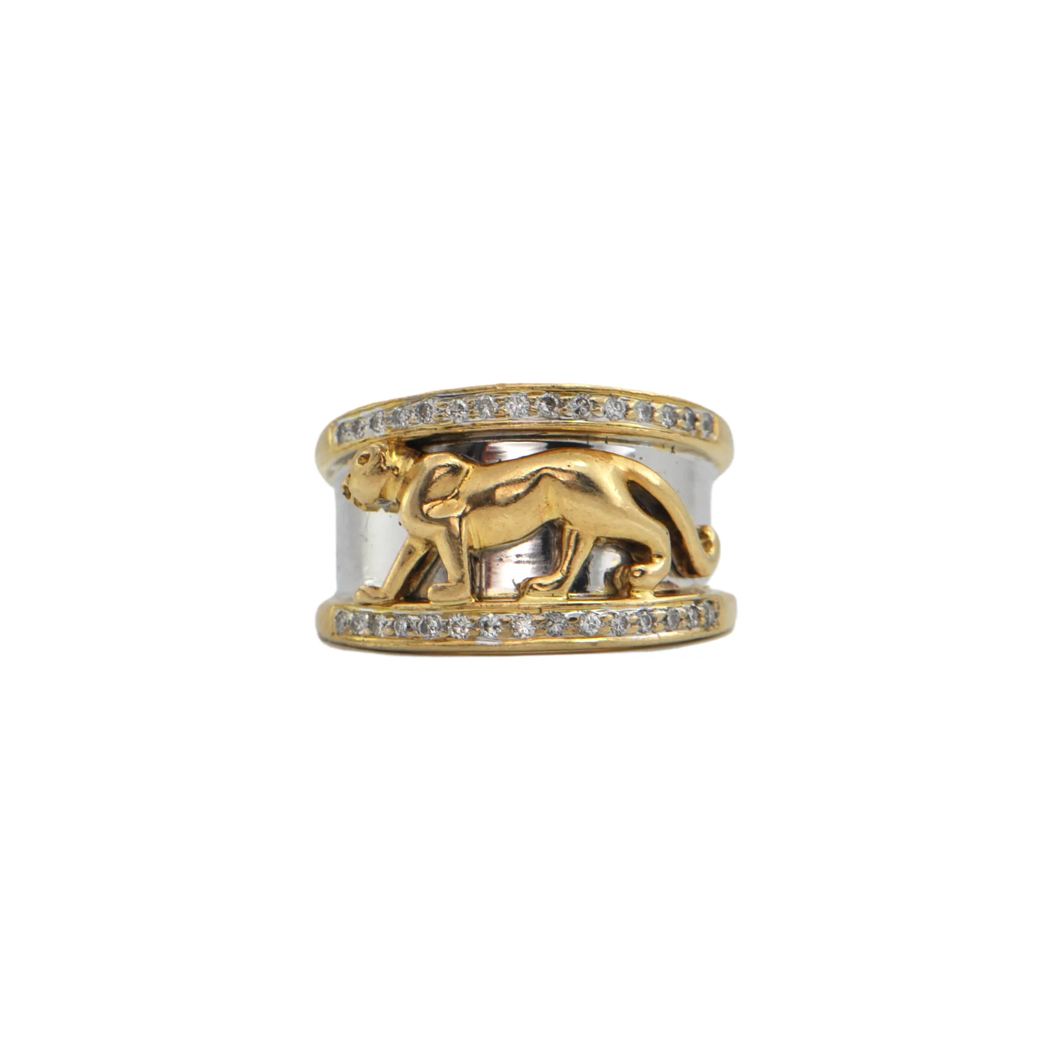 Vintage Diamond 18k Gold Two-Tone Panther Ring