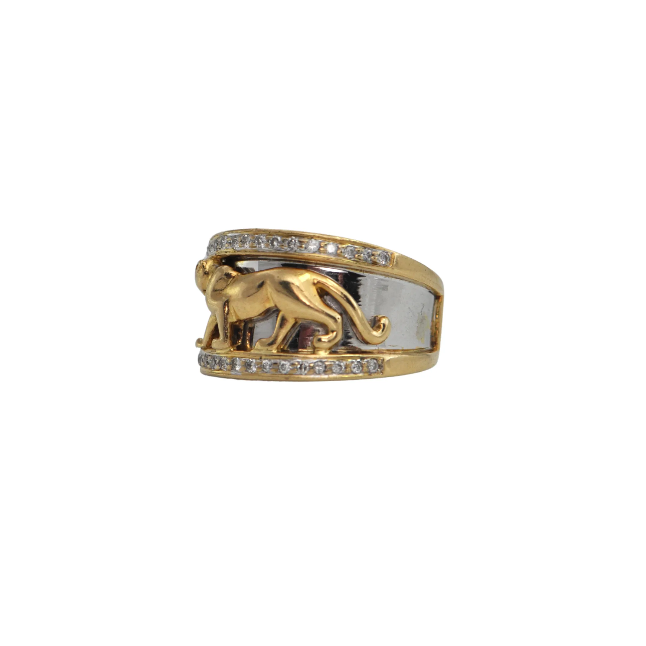 Vintage Diamond 18k Gold Two-Tone Panther Ring