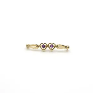 Vintage Genuine Amethyst Two Hearts Pin In 14K Yellow Gold