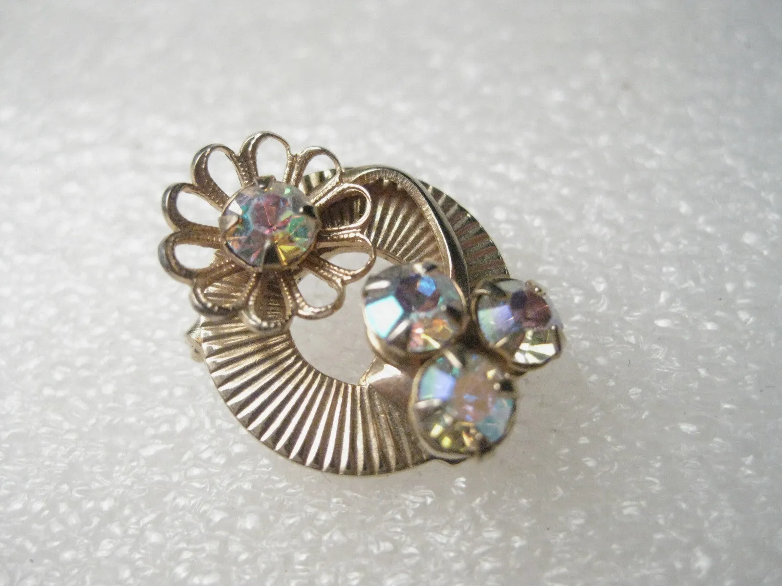 Vintage Gold Tone 1940's Art Deco Circle Pin, A.B. Rhinestone Accents, Petite