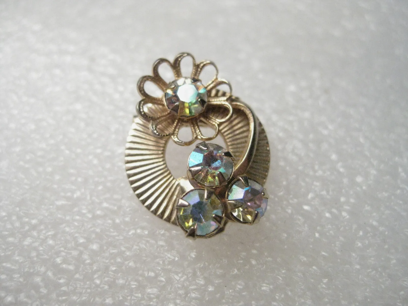 Vintage Gold Tone 1940's Art Deco Circle Pin, A.B. Rhinestone Accents, Petite