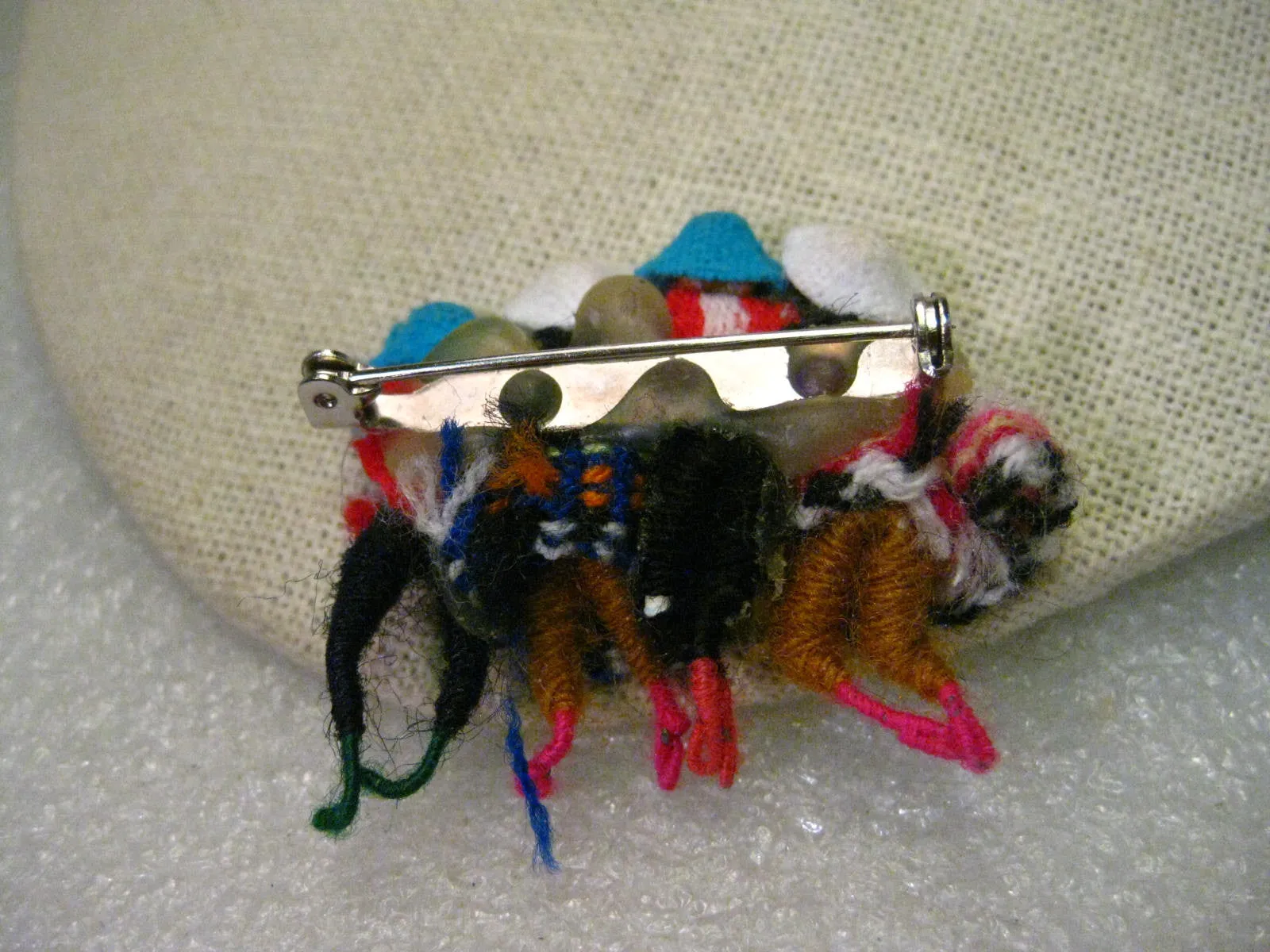 Vintage Hand Made Ethic Wool Woven &  Wrapped Doll Brooch, 2 Men, 2 Women, 1.5"