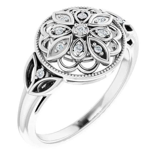 Vintage Inspired Sterling Silver .06 CTW Diamond Ring