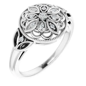 Vintage Inspired Sterling Silver .06 CTW Diamond Ring