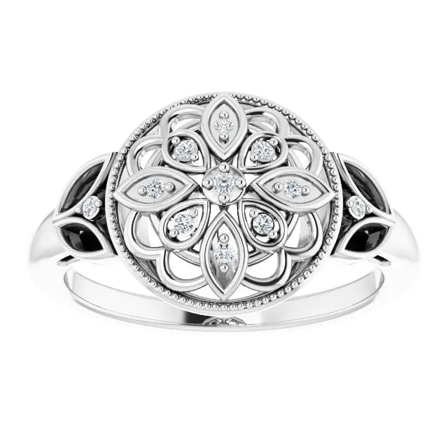 Vintage Inspired Sterling Silver .06 CTW Diamond Ring