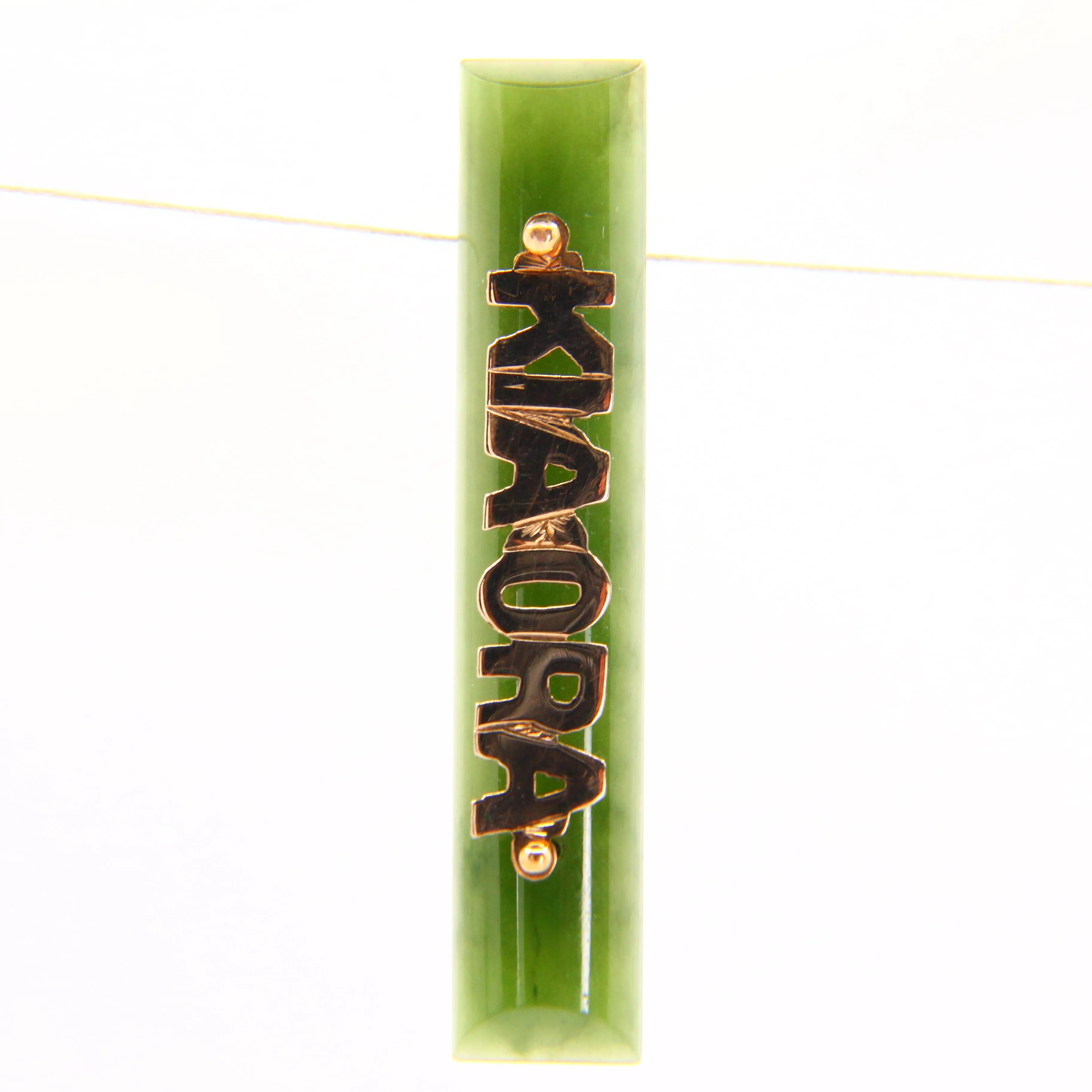 Vintage Kia Ora 9ct Jade Bar Brooch New Zealand Pounamu Yellow Gold NZ