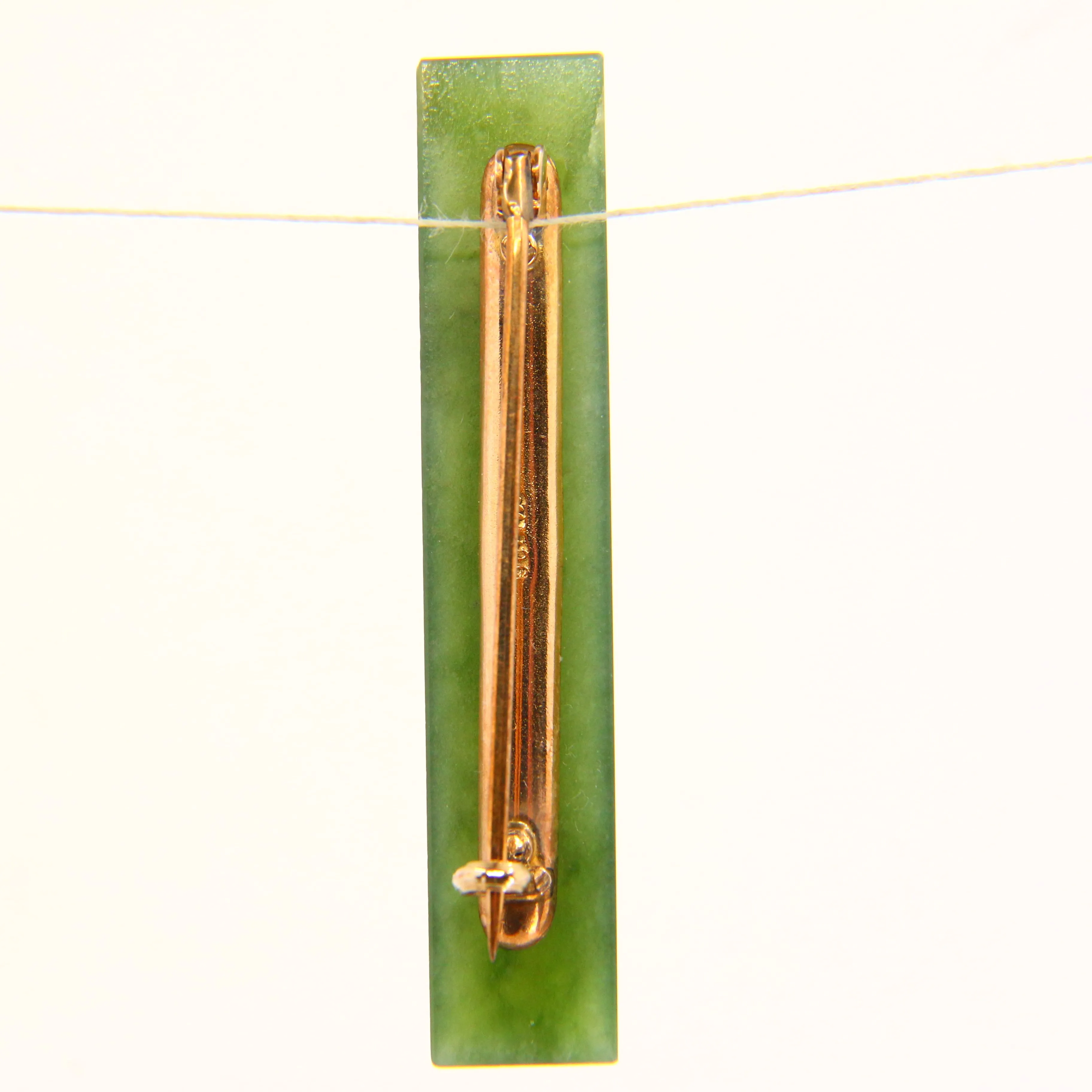 Vintage Kia Ora 9ct Jade Bar Brooch New Zealand Pounamu Yellow Gold NZ