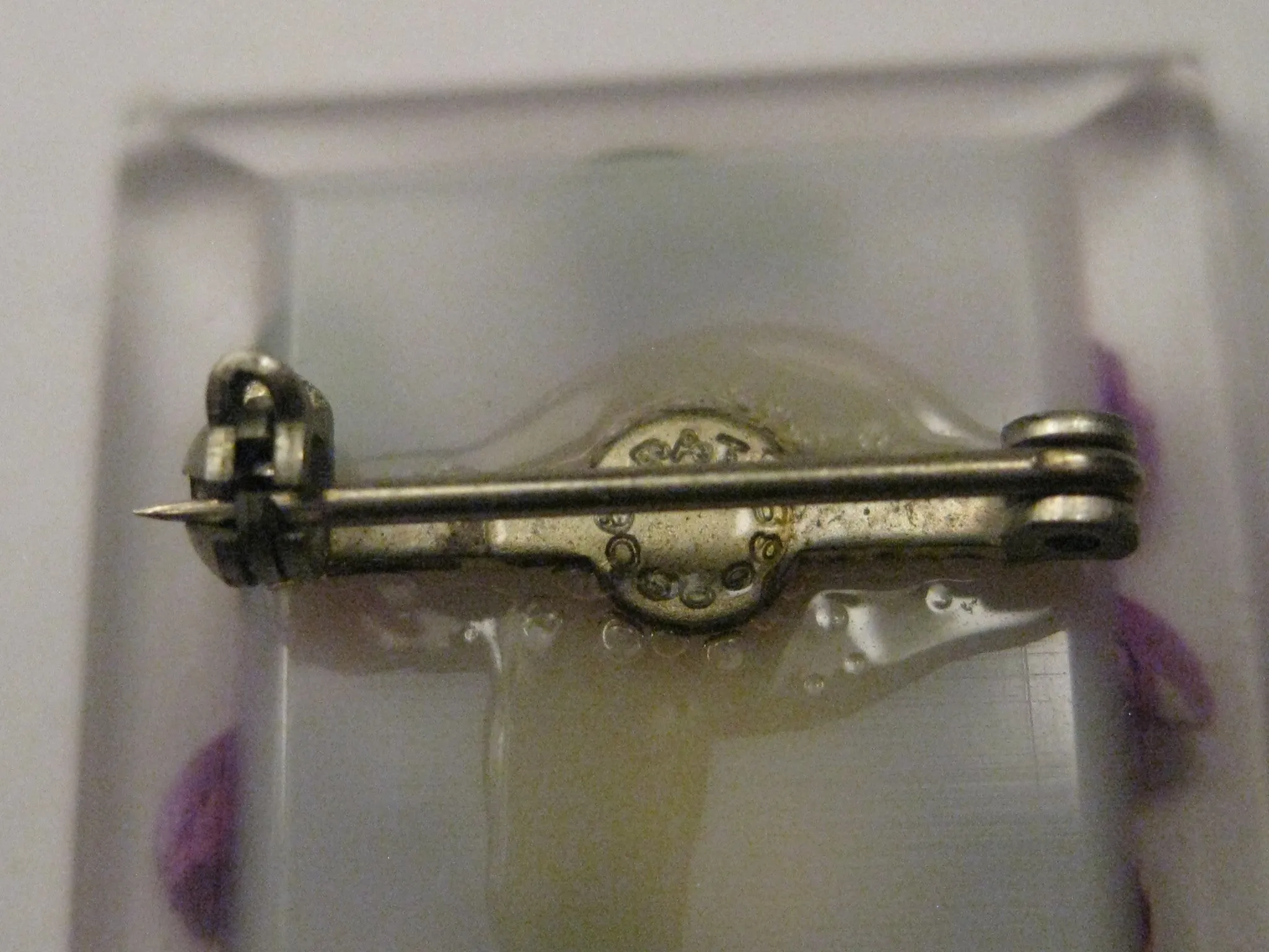 Vintage Lucite Reverse Carved and Painted Orchid Brooch, Reverse Beveled Rectangular Shape