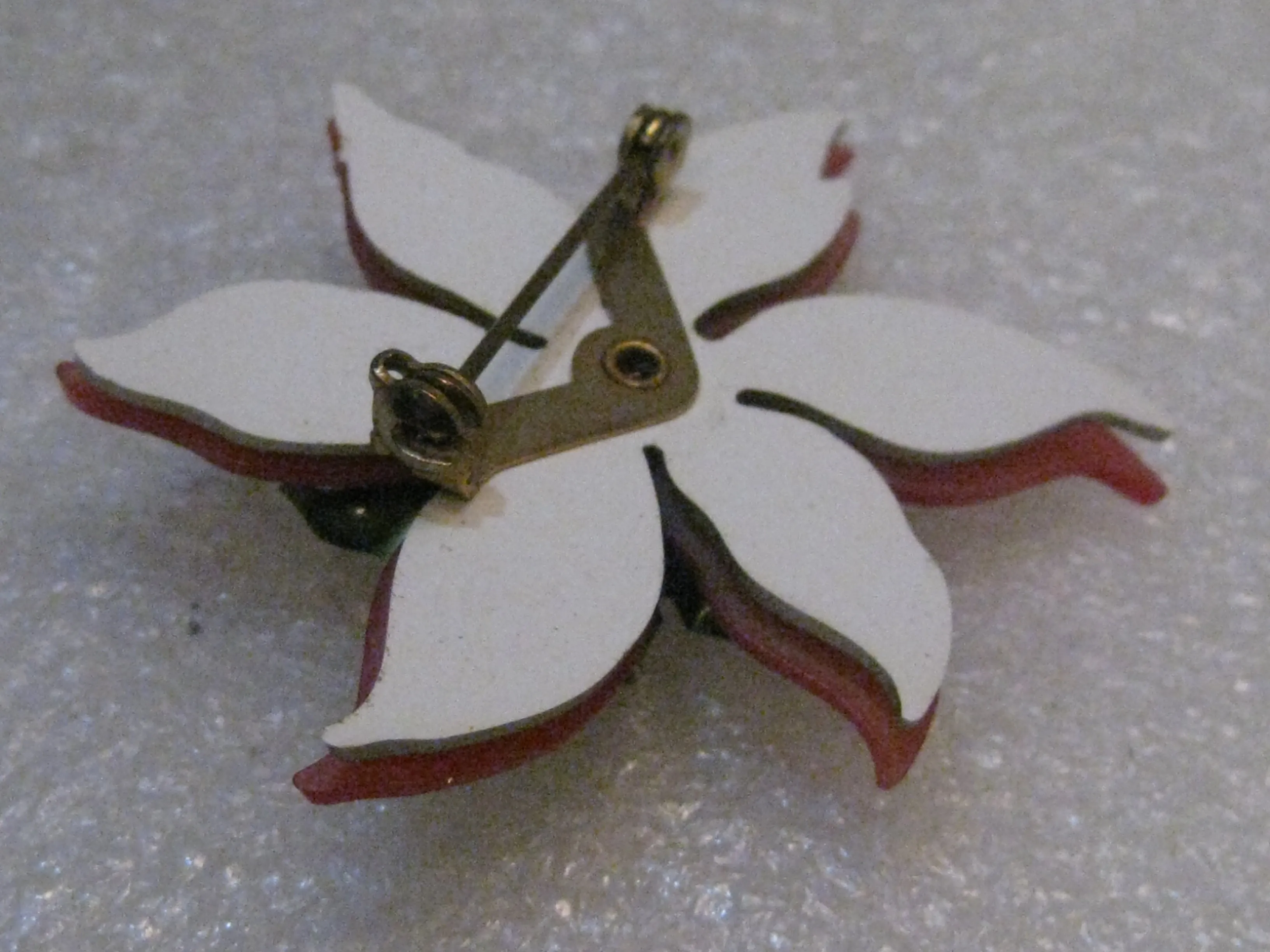 Vintage Poinsettia Christmas Brooch, Layered, 1960's, 2" Spins, Red, Green, Gold