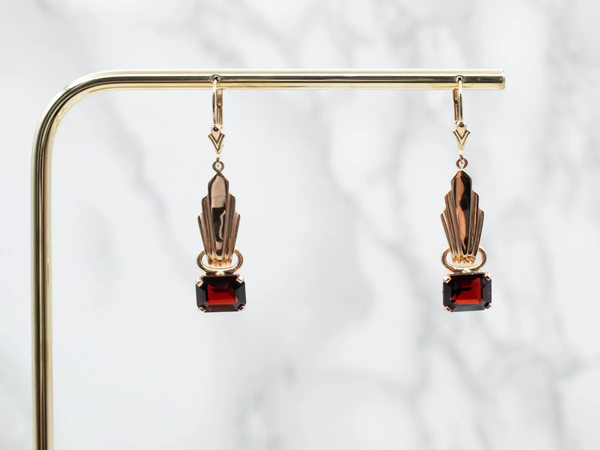 Vintage Rose Gold Pyrope Garnet Drop Earrings