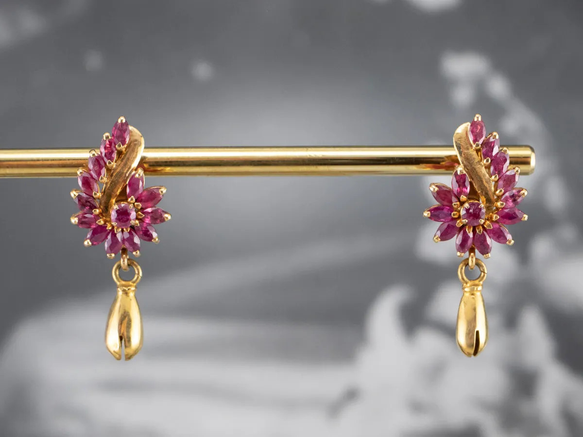Vintage Ruby Gold Drop Statement Earrings