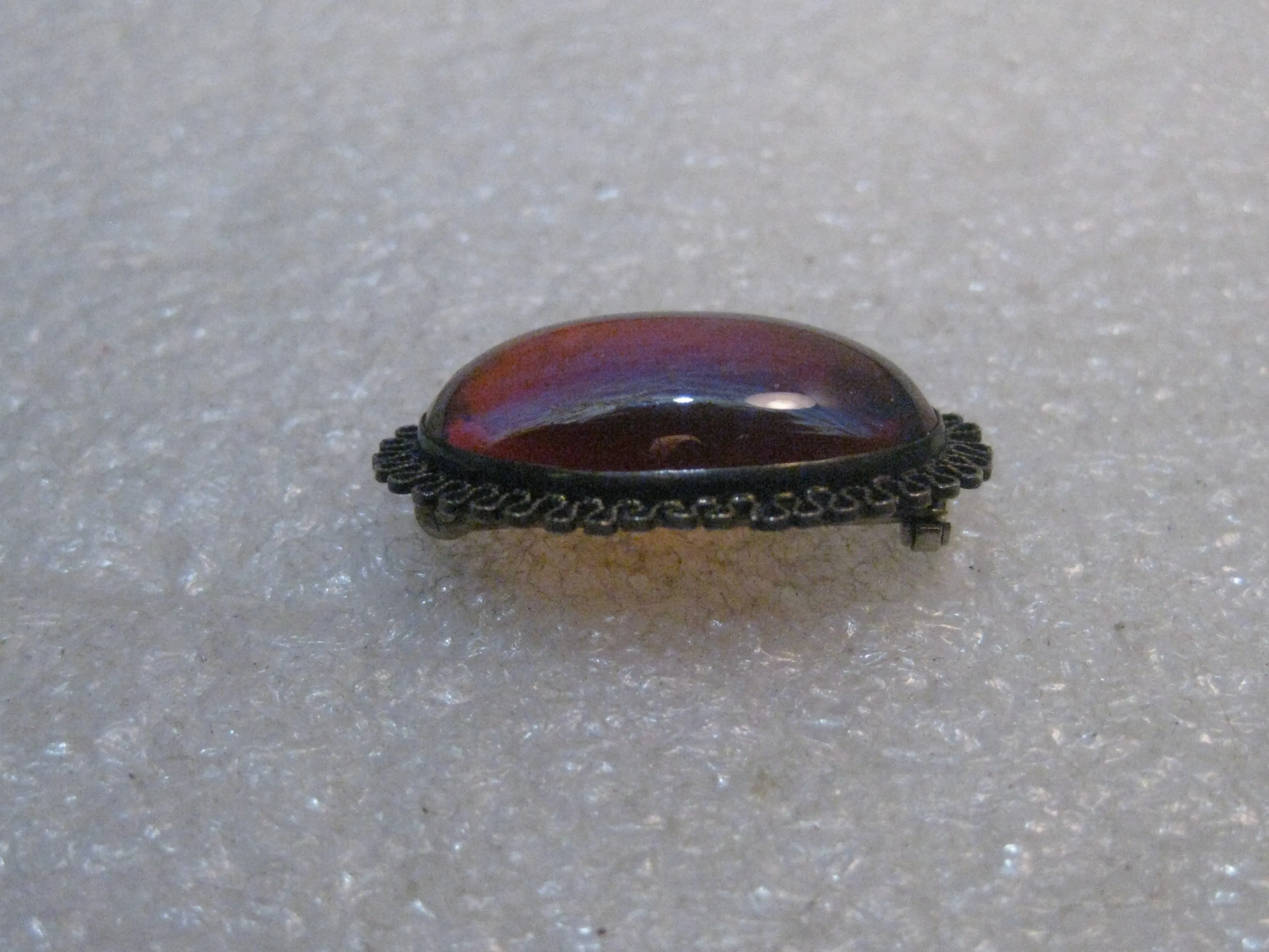 Vintage Silver Dragon's Breath Brooch, Oval, Filigree Framed, 1930's 1-1/8", 6 grams
