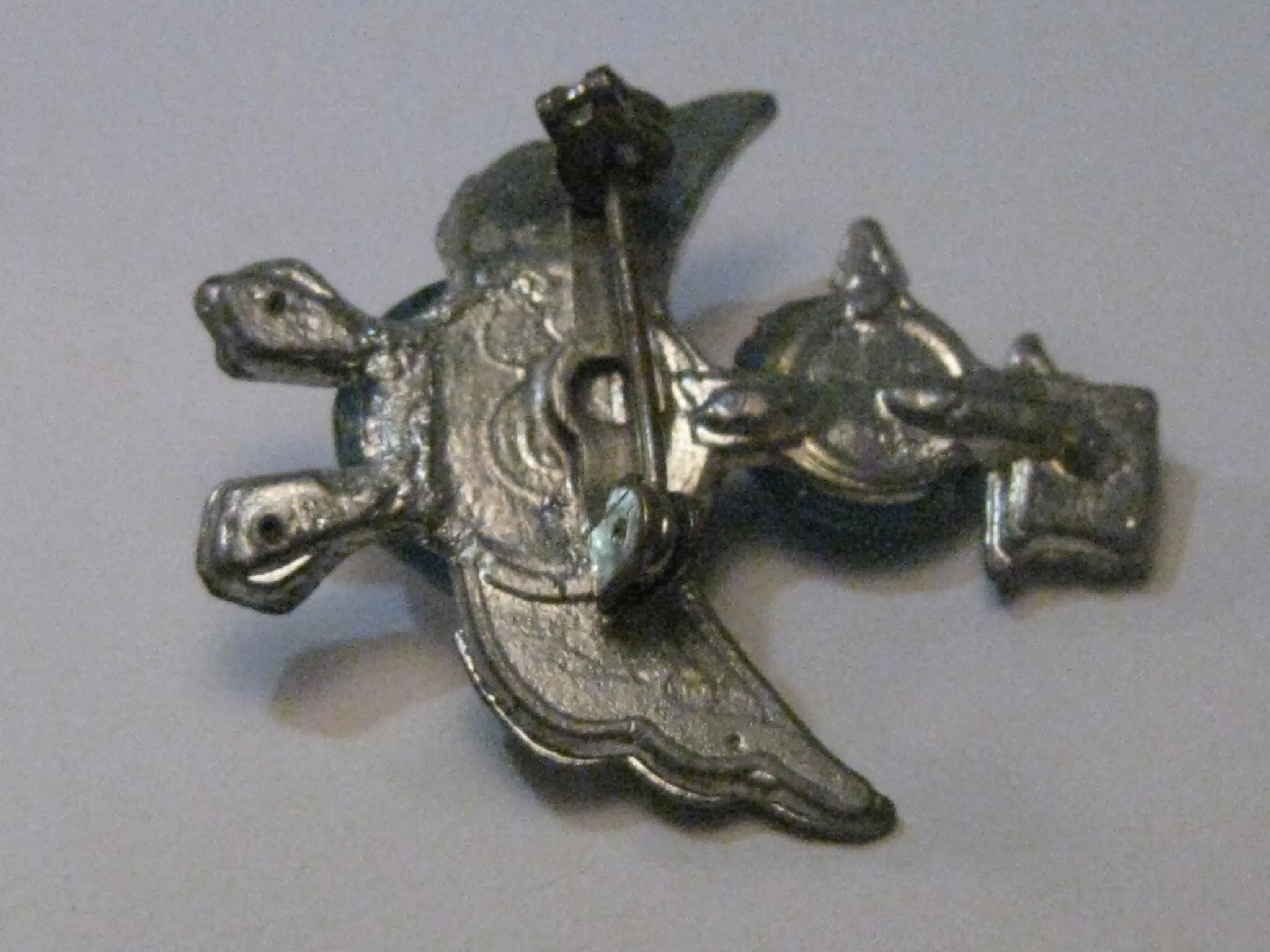 Vintage Silver Tone Lucite Blue Moonstone Duck & Rhinestone Top Hat Brooch, Clear Pave Wings, Hat, Feet - All Stones present