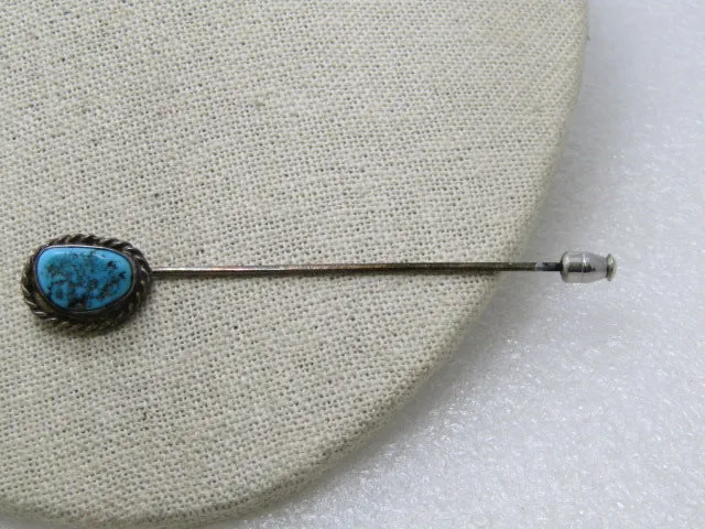 Vintage Southwestern Turquoise Stick Pin, Sterling Silver, 3.5", 4.30 gr. 1960's-1970's.