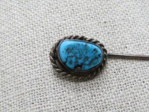 Vintage Southwestern Turquoise Stick Pin, Sterling Silver, 3.5", 4.30 gr. 1960's-1970's.