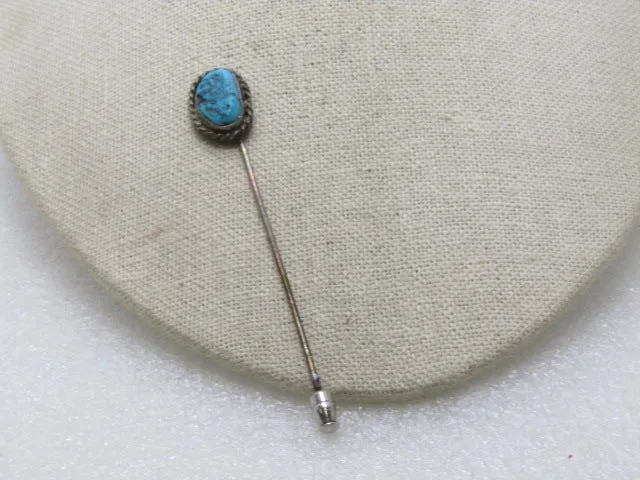 Vintage Southwestern Turquoise Stick Pin, Sterling Silver, 3.5", 4.30 gr. 1960's-1970's.