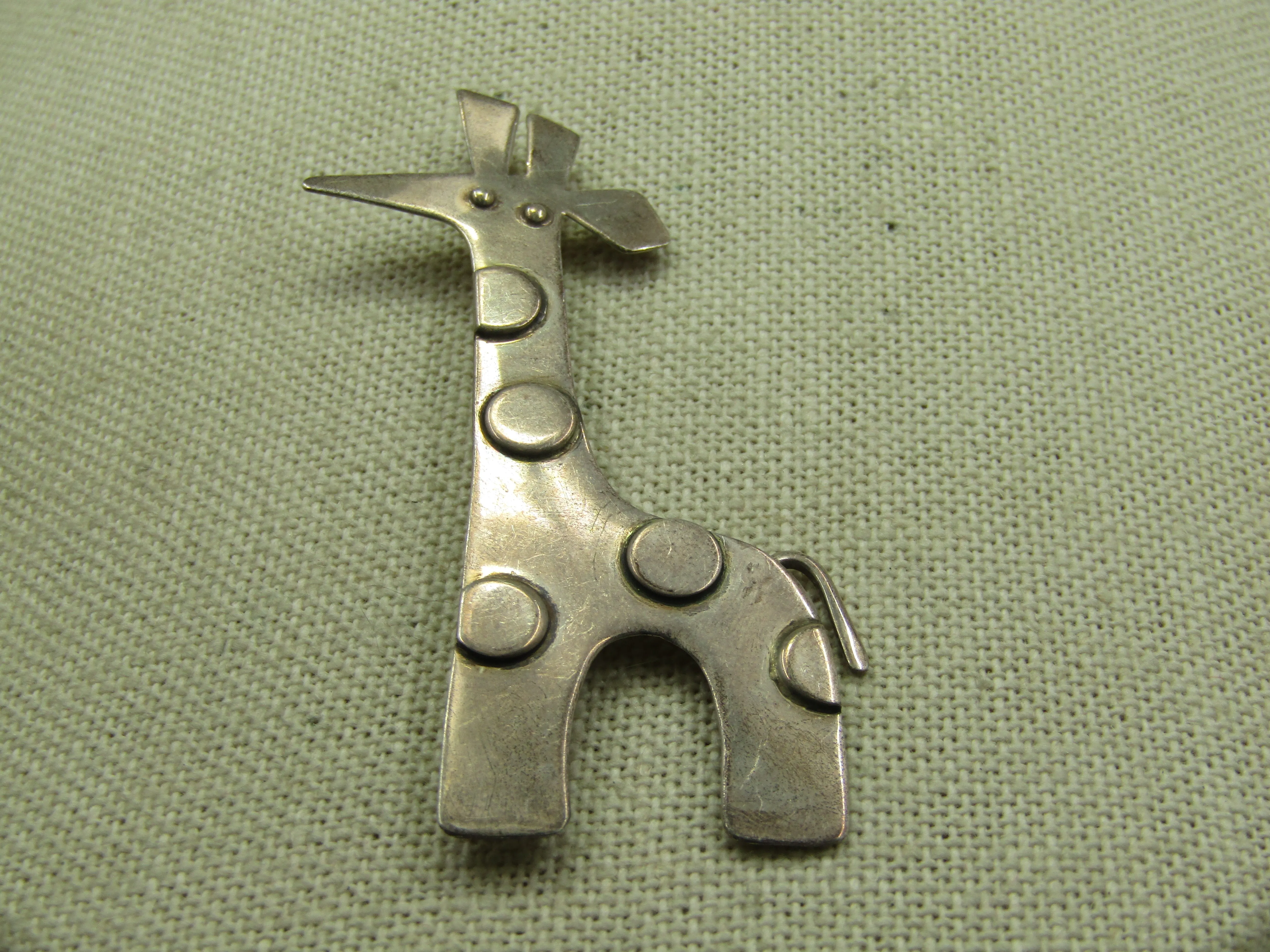 Vintage Sterling Giraffe Brooch, Handmade