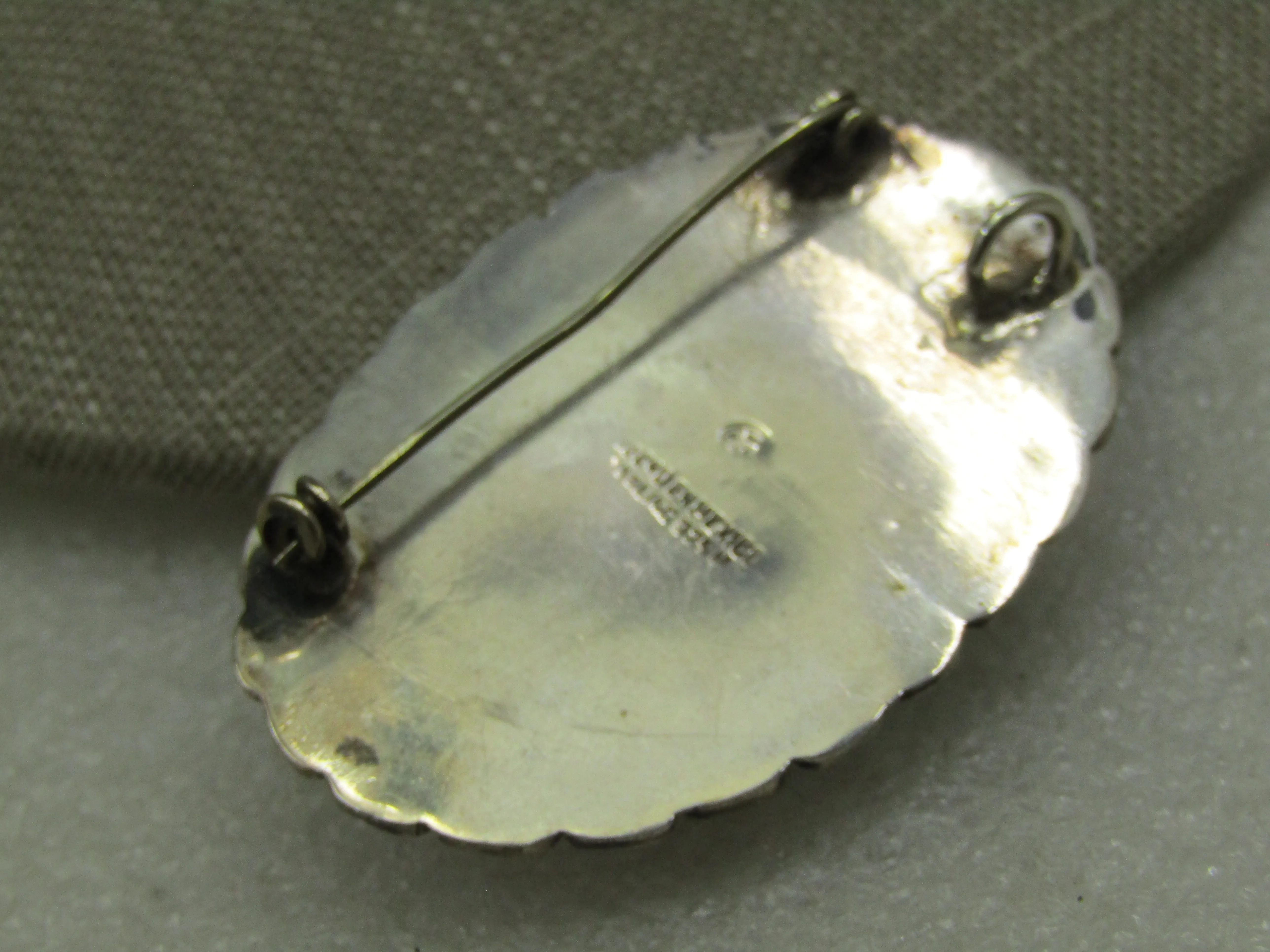 Vintage Sterling Mexican Jet/Onyx Brooch Pendant, 2" by 1.5"