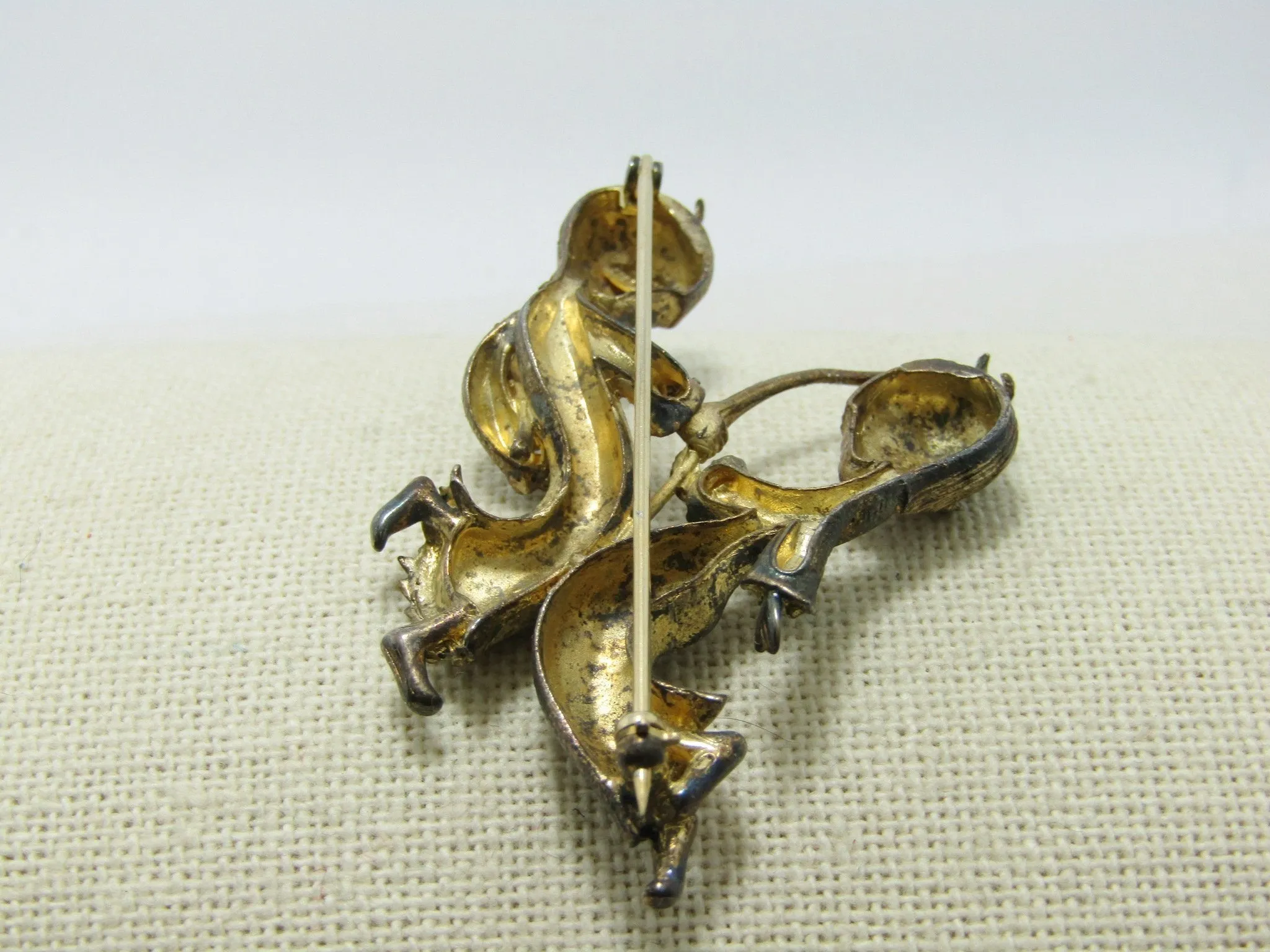 Vintage Sterling Vermeil Gemini Birthstone Brooch, Pixie Twins, Signed Vogue, Zodiac Collection, early 1900's, 16.61gr, 2"