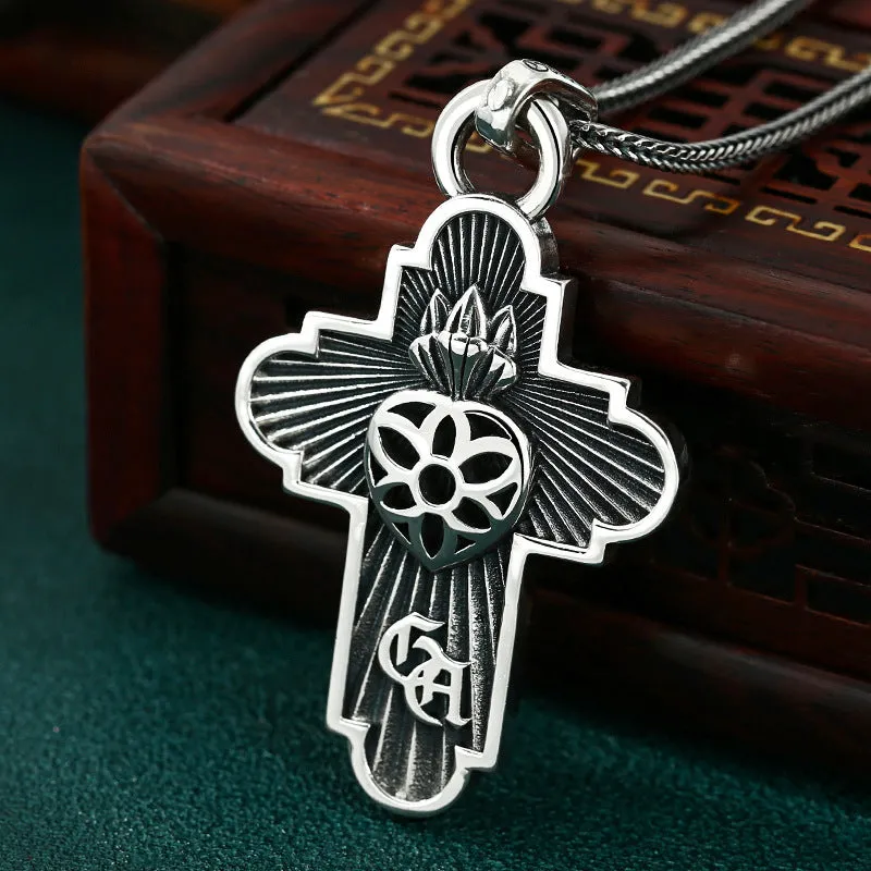 Vintage Virgin Mary Cherry Blossom Cross Virgencita Necklace