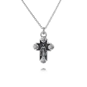 Vintage Virgin Mary Cherry Blossom Cross Virgencita Necklace