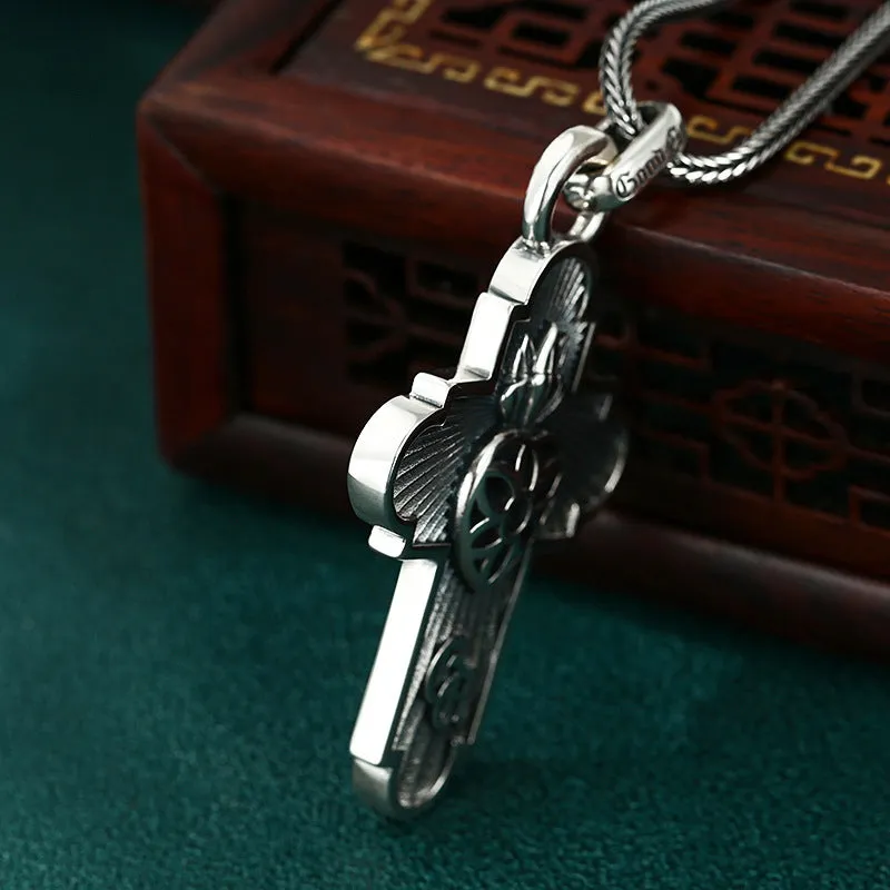 Vintage Virgin Mary Cherry Blossom Cross Virgencita Necklace