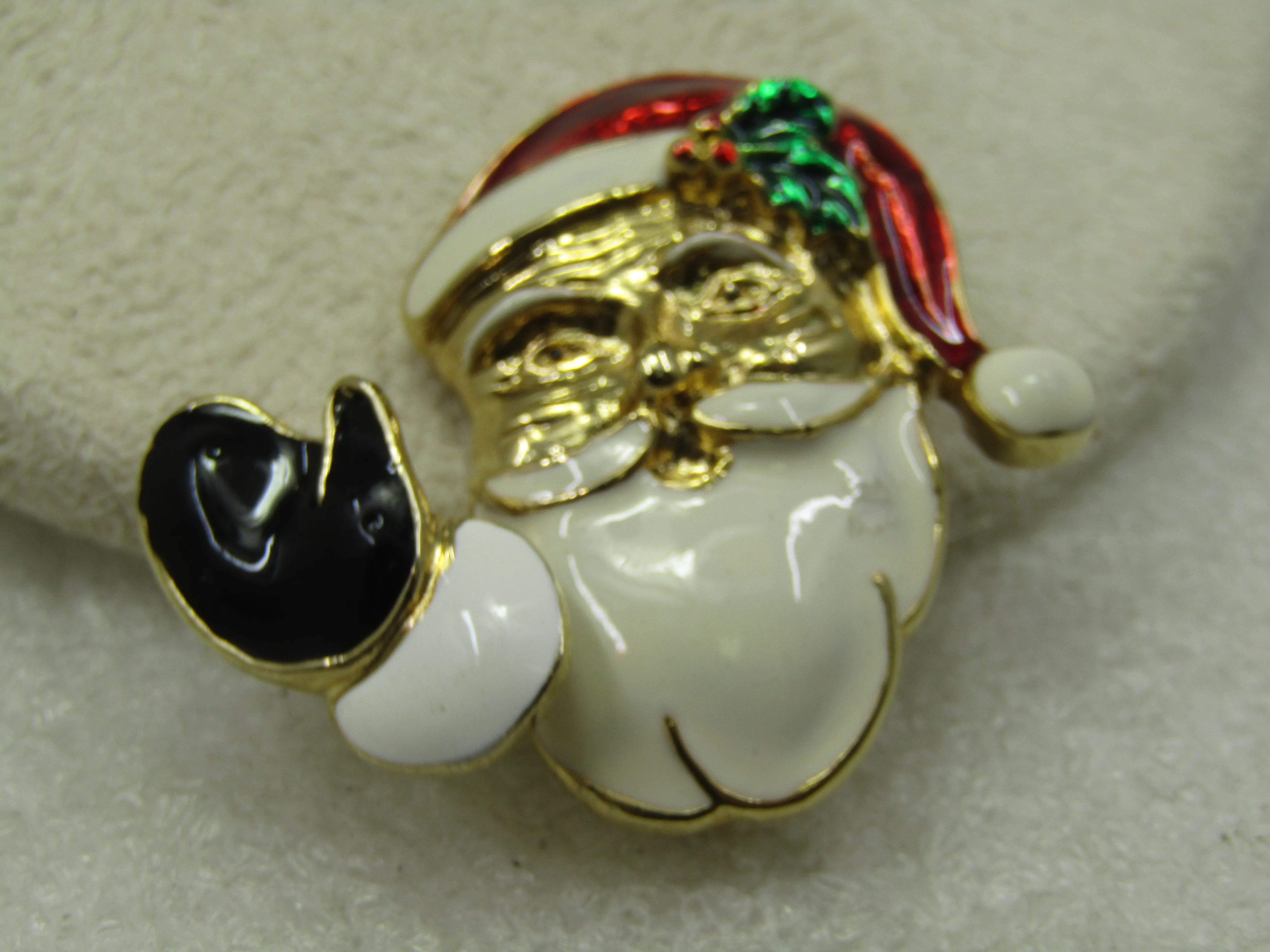 Vintage Waving Santa Trembler Christmas Brooch, Enameled, 1970's-1980's