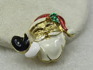 Vintage Waving Santa Trembler Christmas Brooch, Enameled, 1970's-1980's