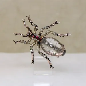 Whimsical Crystal & Sterling Coro Bug Brooch