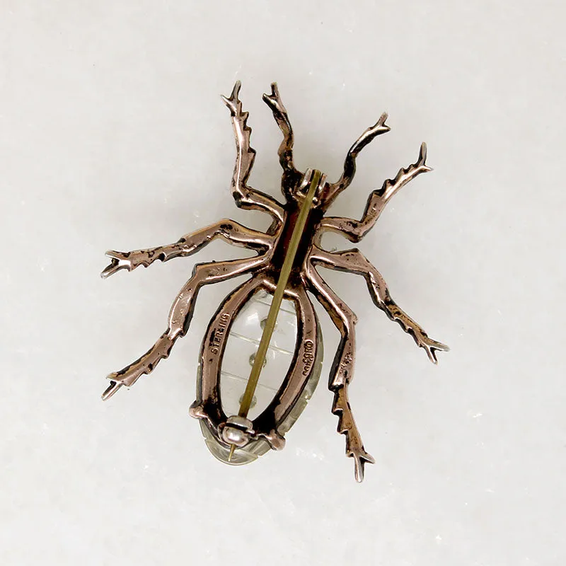 Whimsical Crystal & Sterling Coro Bug Brooch