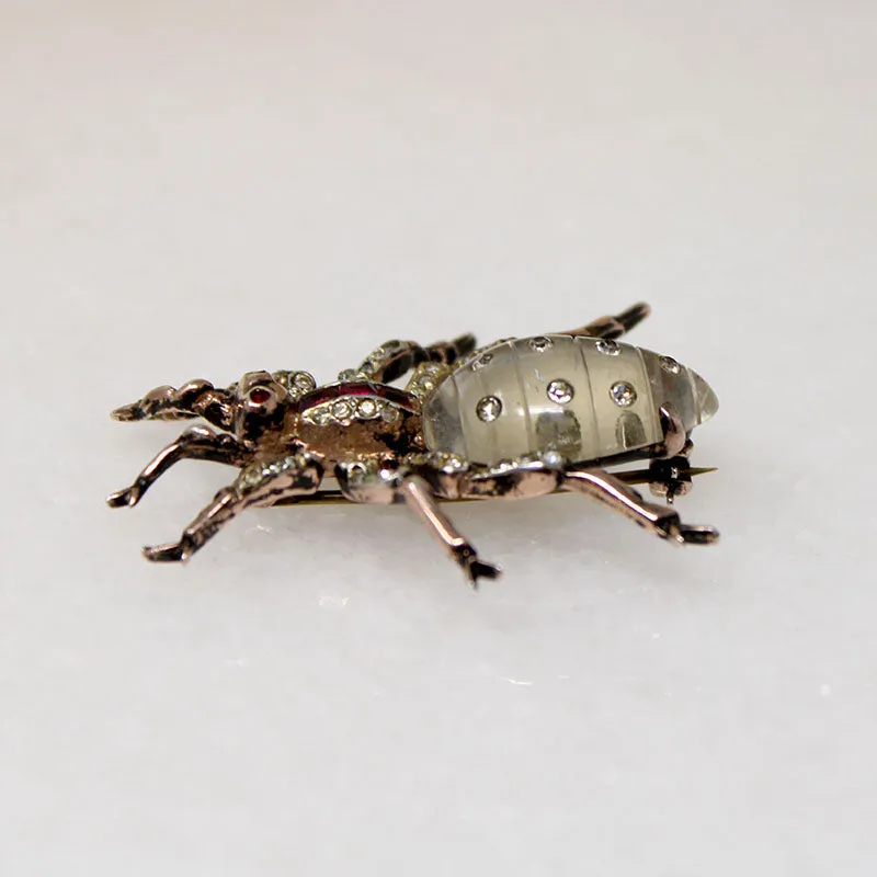 Whimsical Crystal & Sterling Coro Bug Brooch