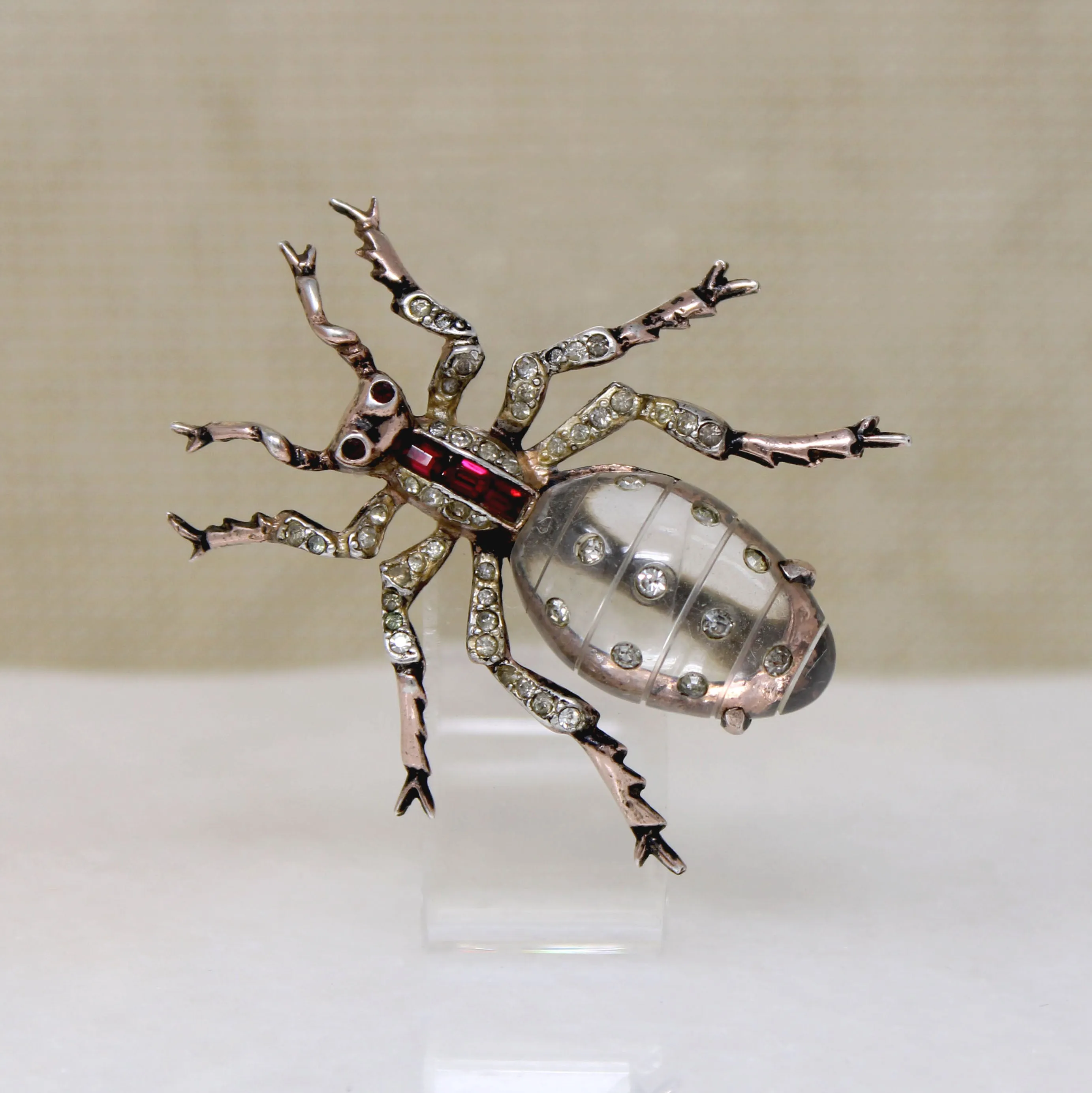 Whimsical Crystal & Sterling Coro Bug Brooch