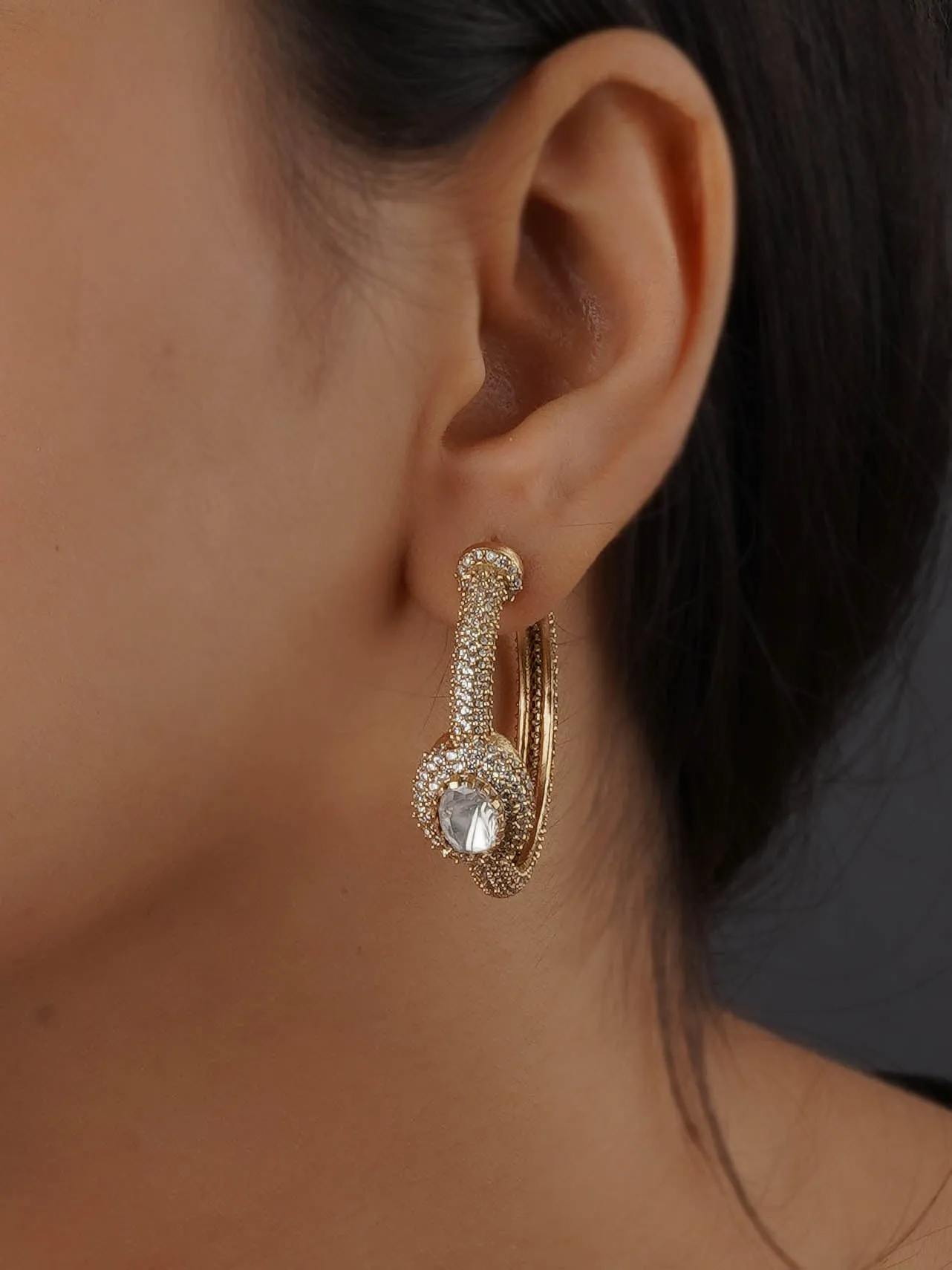 White Color Gold Plated Faux Diamond Earrings - CZEAR554