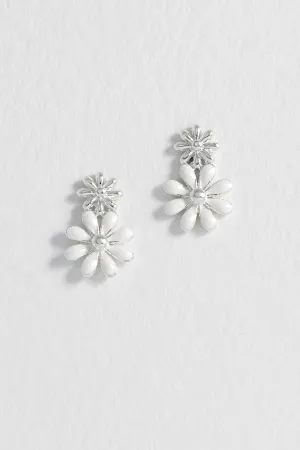 White Enamel Double Flower Studs