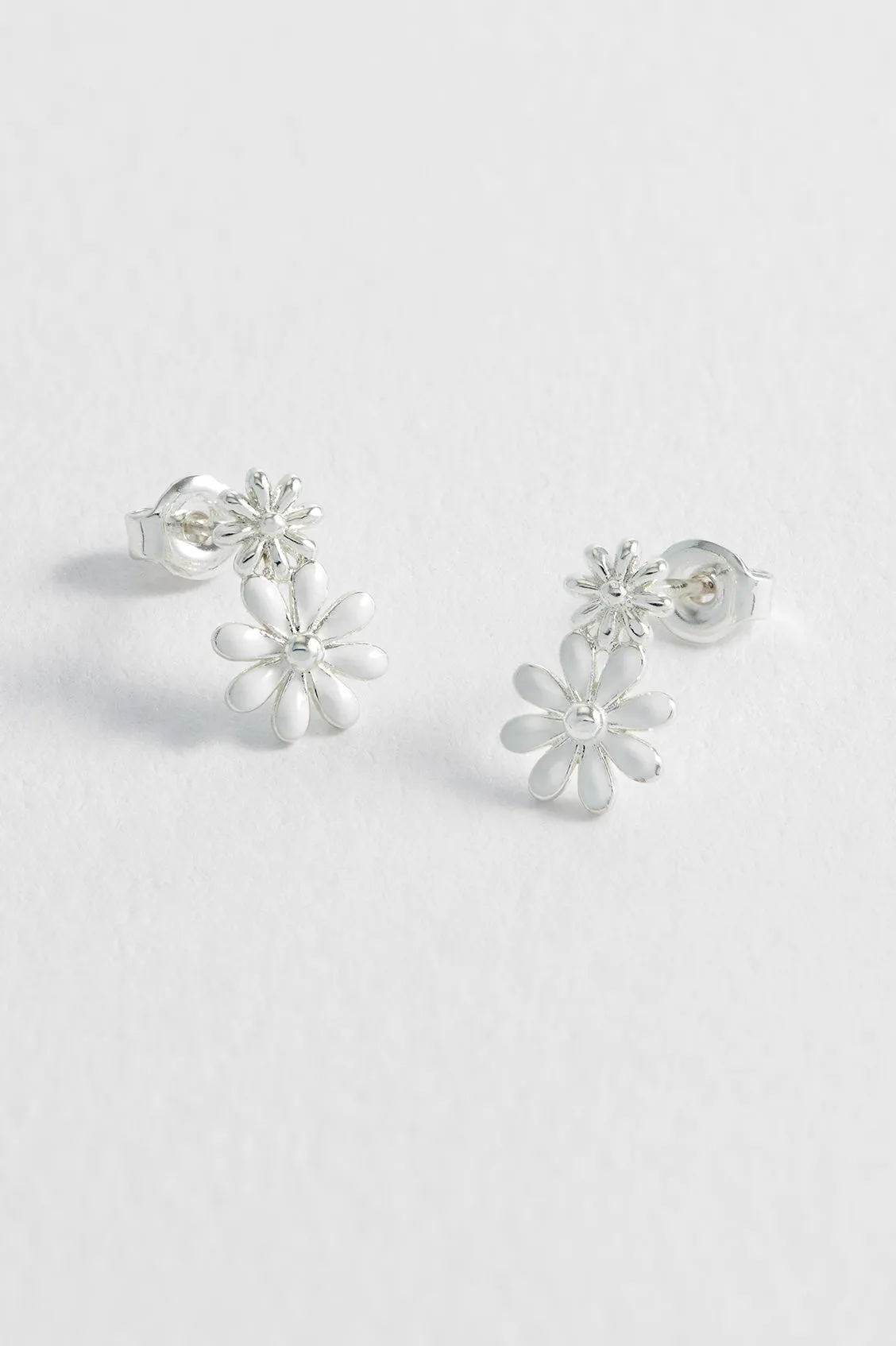 White Enamel Double Flower Studs