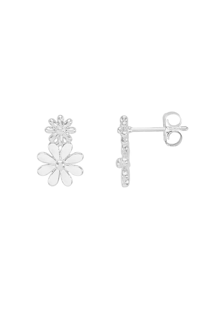 White Enamel Double Flower Studs