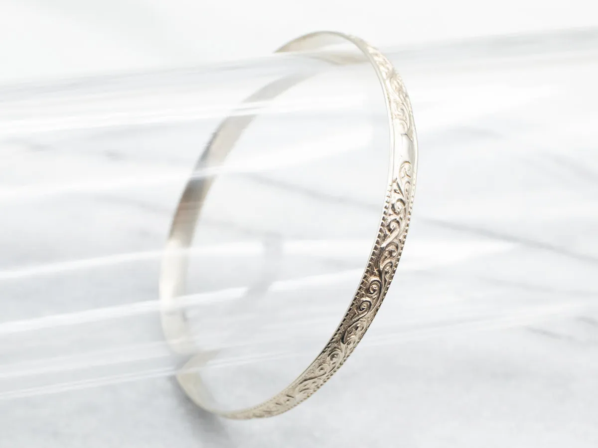 White Gold Scrolling Bangle Bracelet