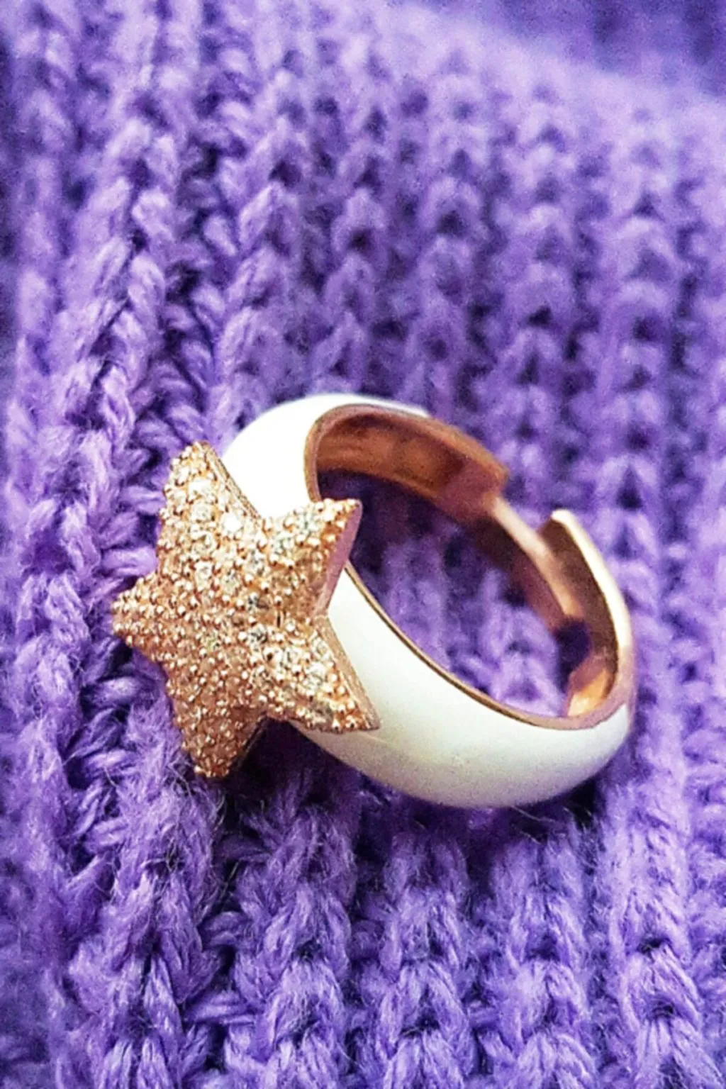 White Star Cambered Ring in Rose Gold Plated Sterling Silver
