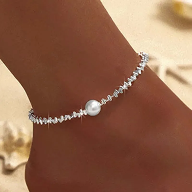 Women's Sparkling Chain Anklet with Heart Pendant